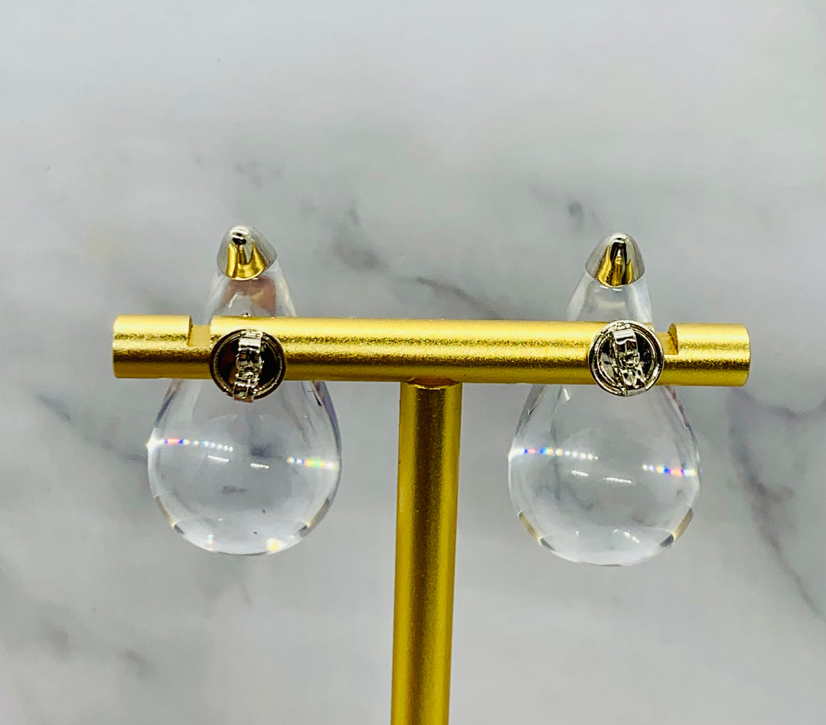 BOTTEGA VENETA Clear Silver Drop Earrings - Pre owned