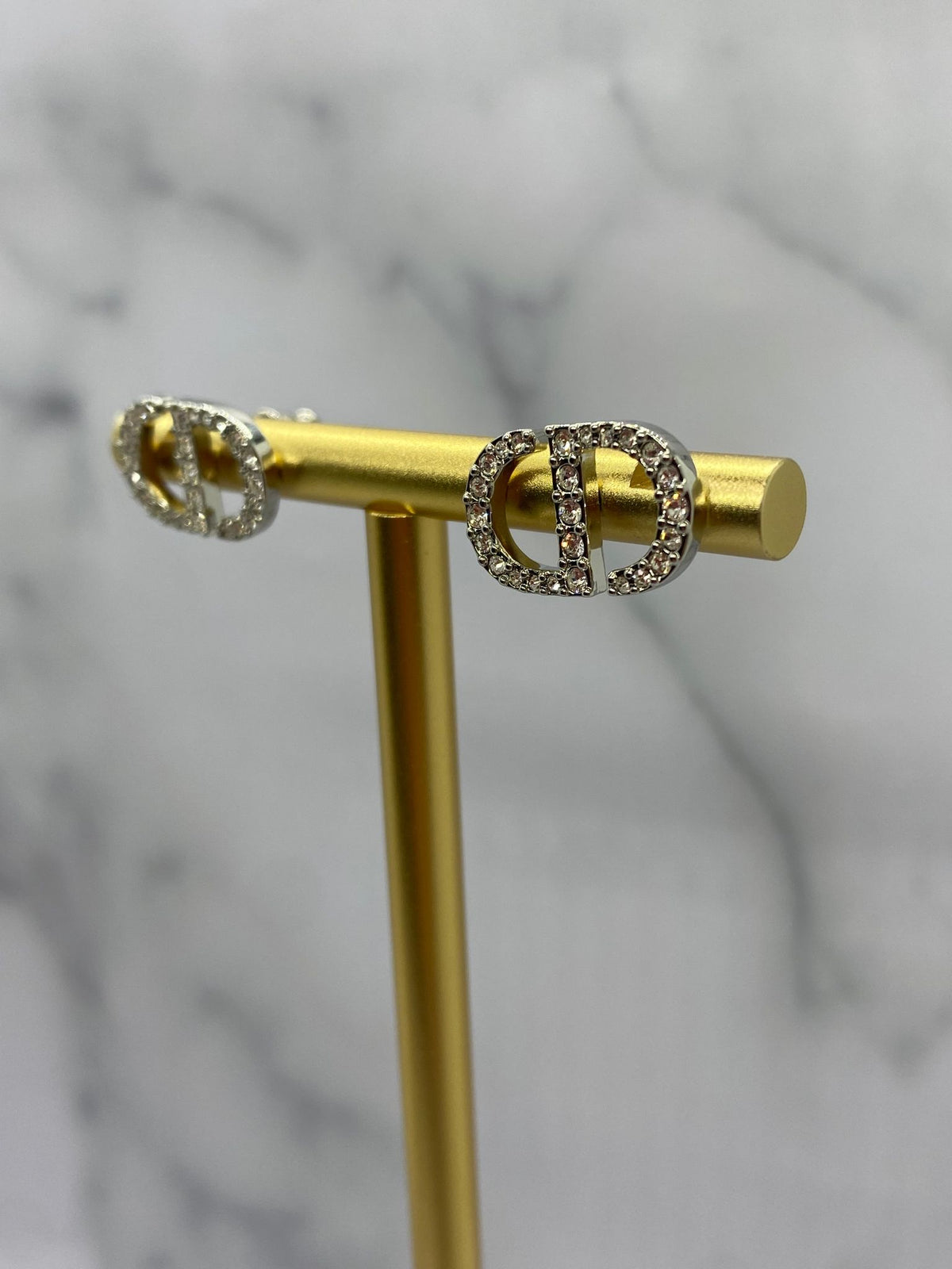 CHRISTIAN DIOR CD Silver Tone Rhinestone Earrings - Pre owned