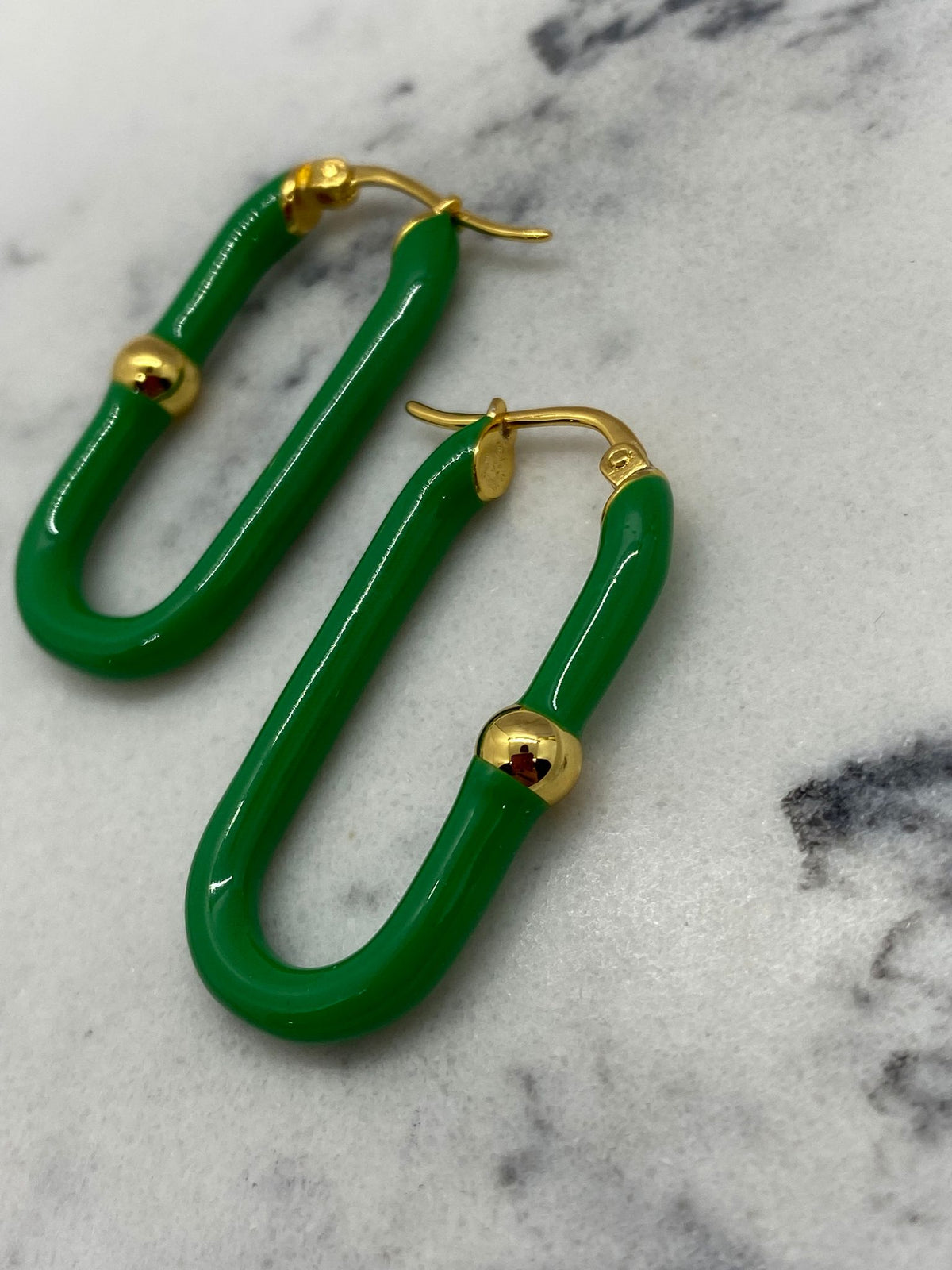 BOTTEGA VENETA Green & Gold Tone Hoop Earrings - Pre owned