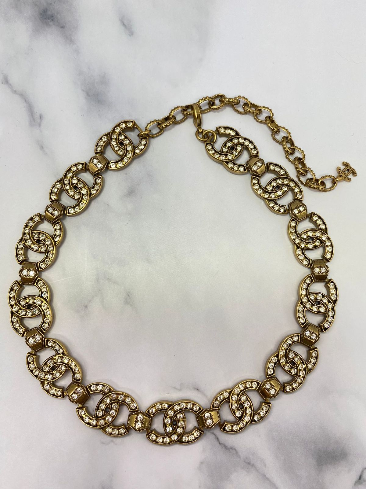 CHANEL CC Gold Tone Rhinestone Necklace - Pre owned