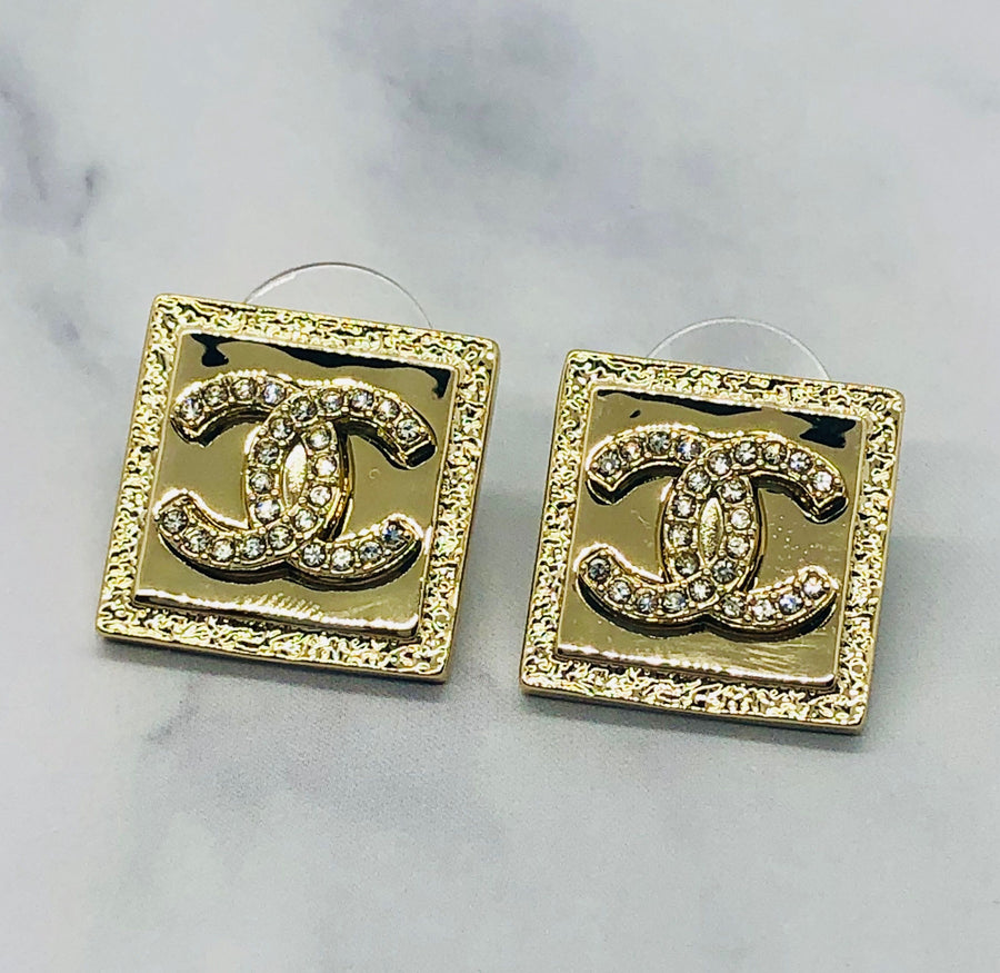 CHANEL CC Rhinestone Square Earrings - Pre owned