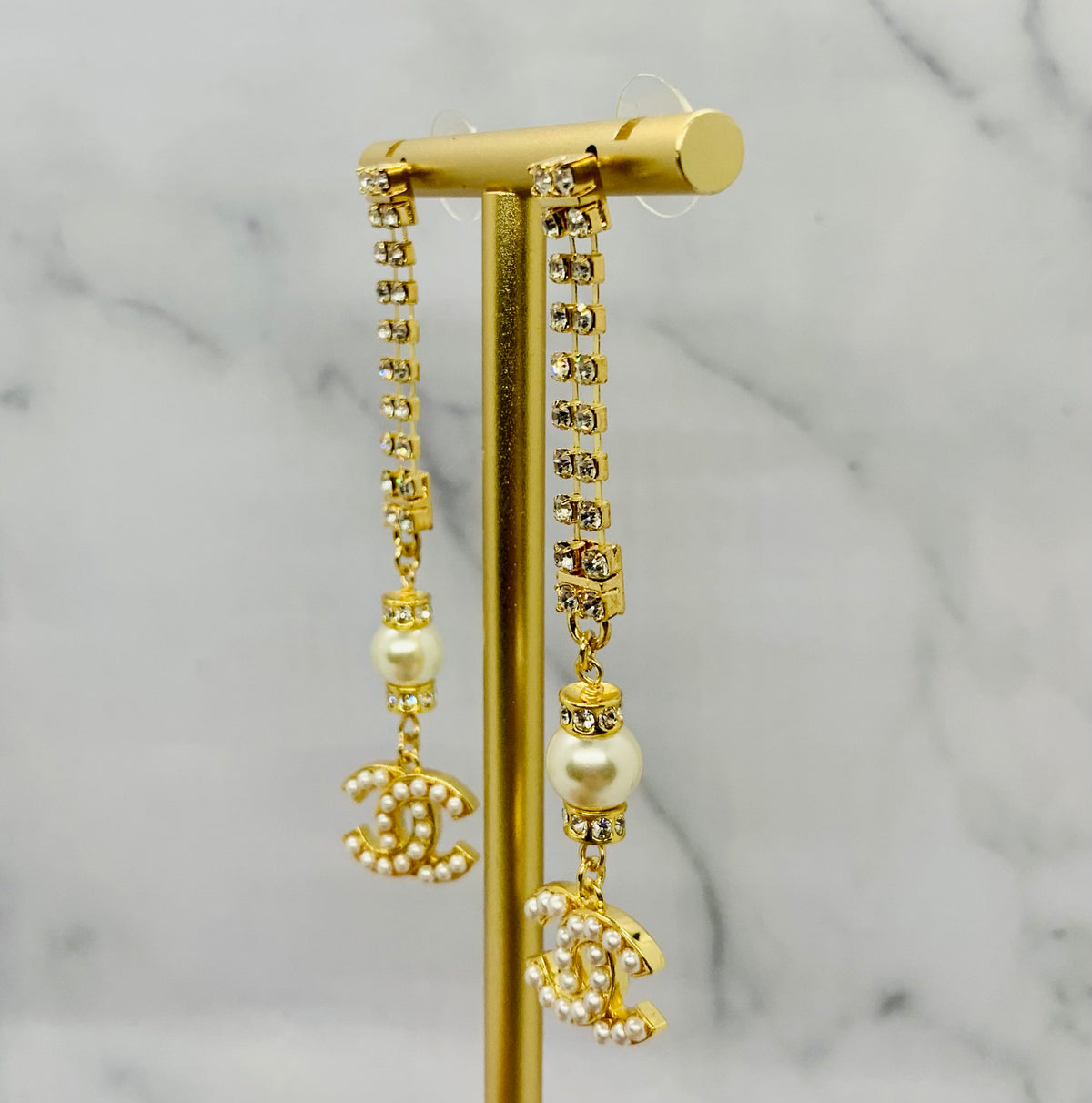 CHANEL CC Rhinestone Pendant Earrings - USED