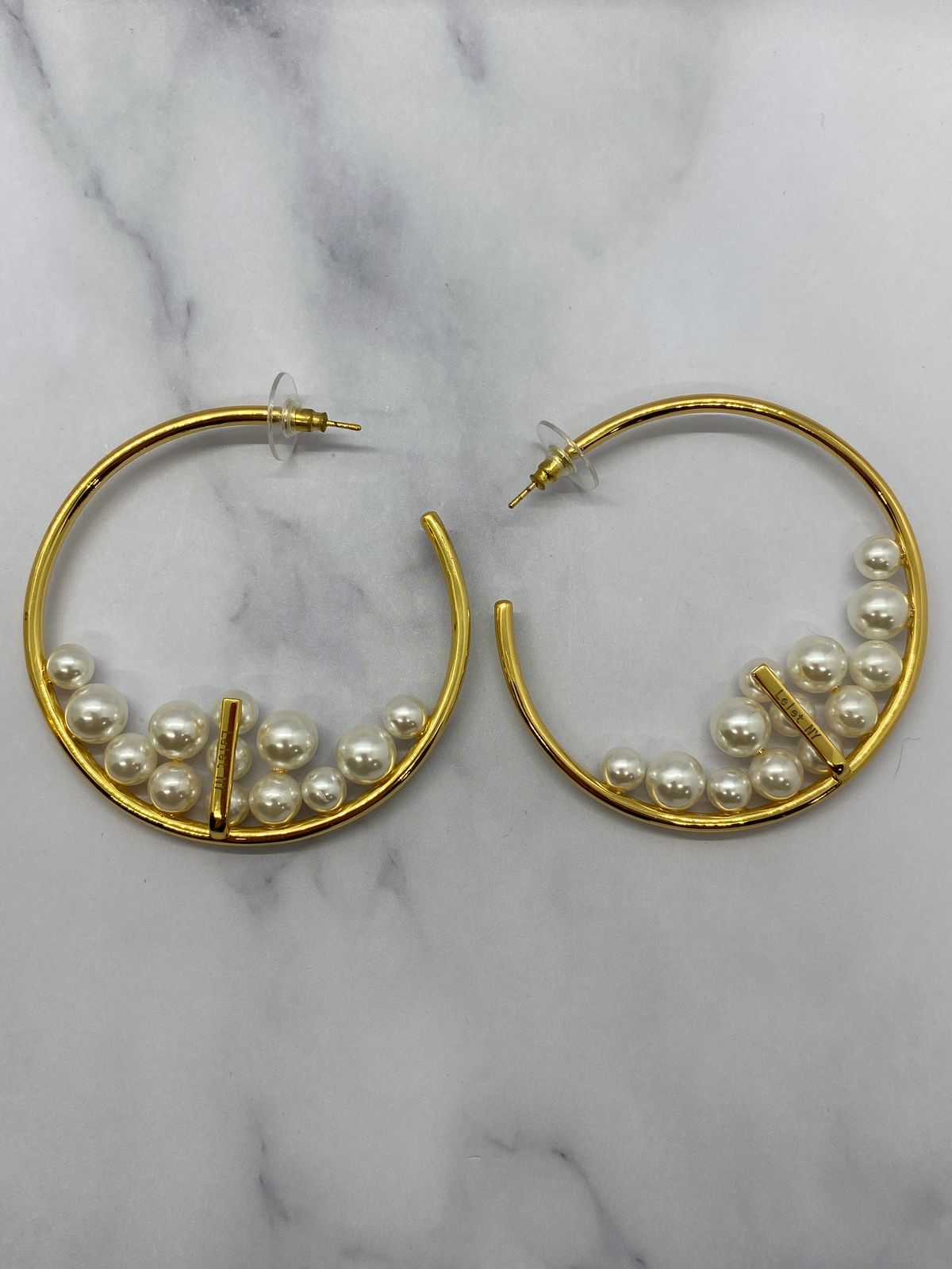 Lelet NY Gold Tone Pearl Hoop Earrings - Pre owned