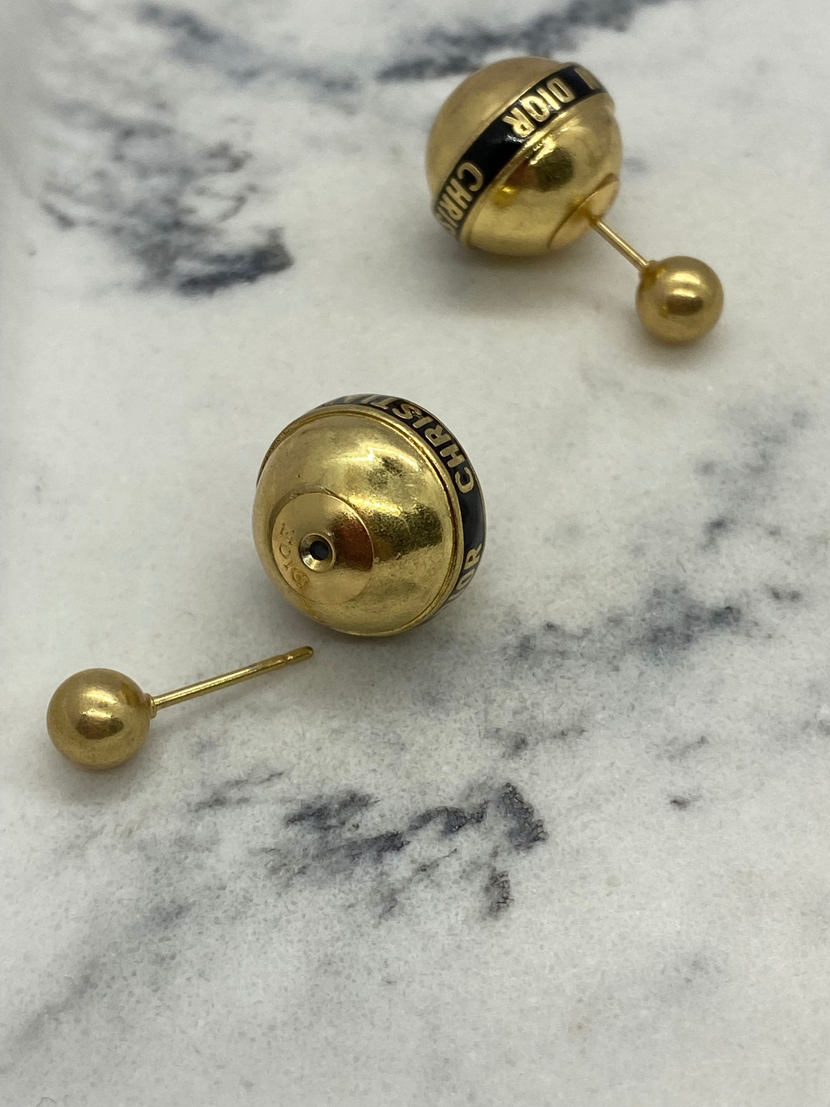 CHRISTIAN DIOR Gold Tone Tribale Black Strip Earrings - Pre owned