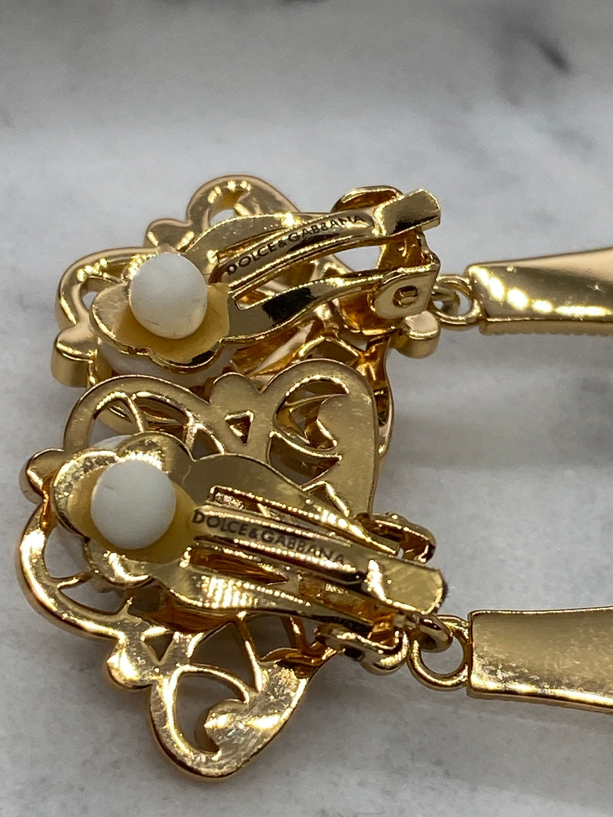 DOLCE & GABBANA Gold Tone Pendant Runway Earrings - Pre owned