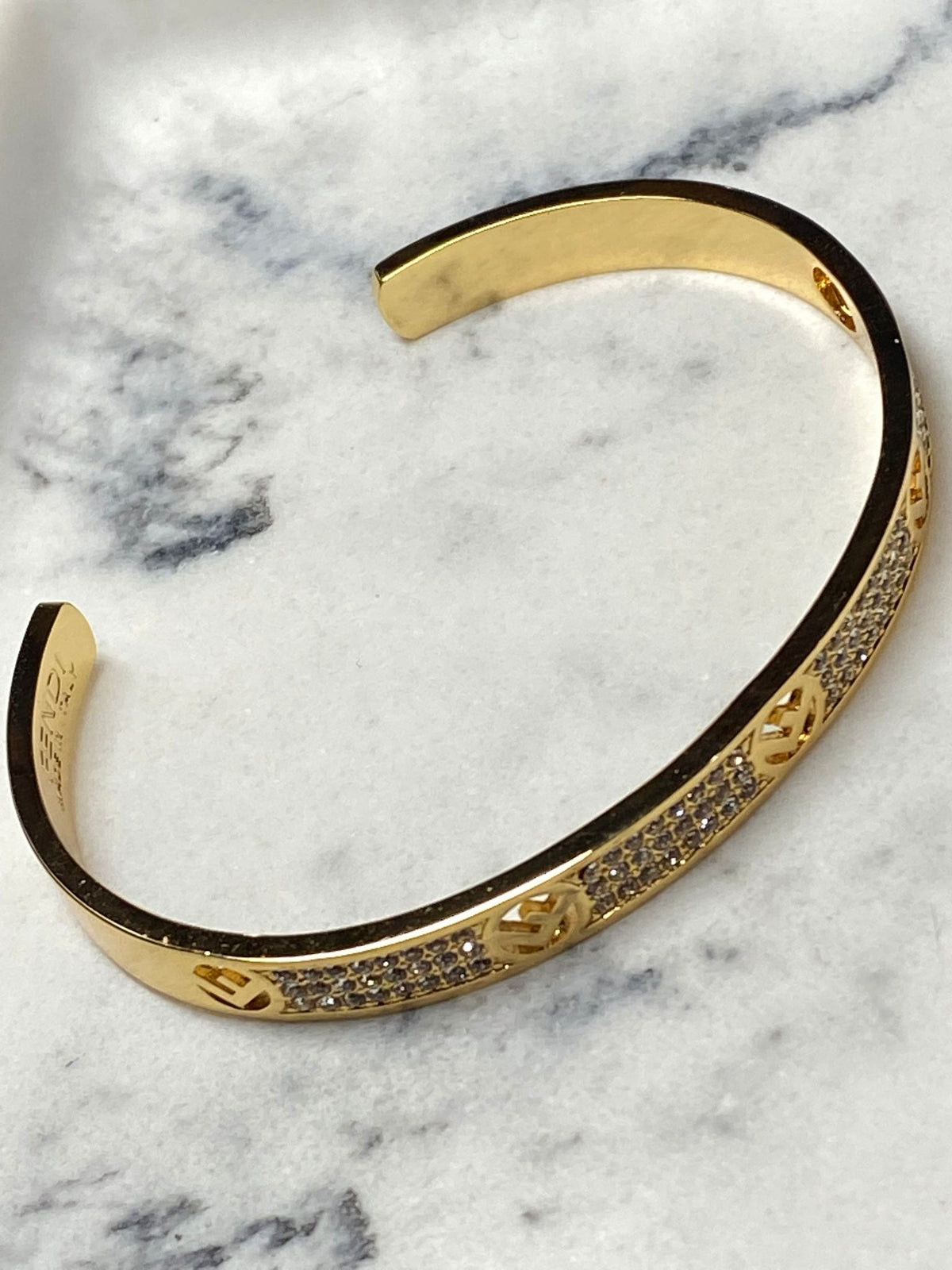 FENDI F Gold Tone Rhinestone Cuff Bracelet - Pre owned
