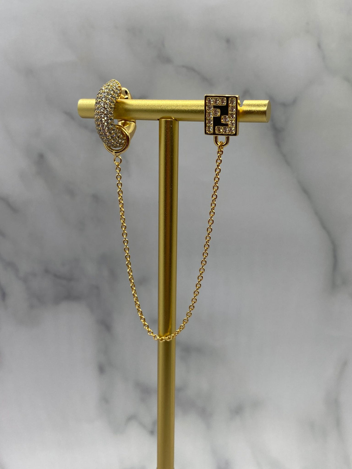 FENDI F Gold Tone Rhinestone Chain Ear Cuff - Pre owned
