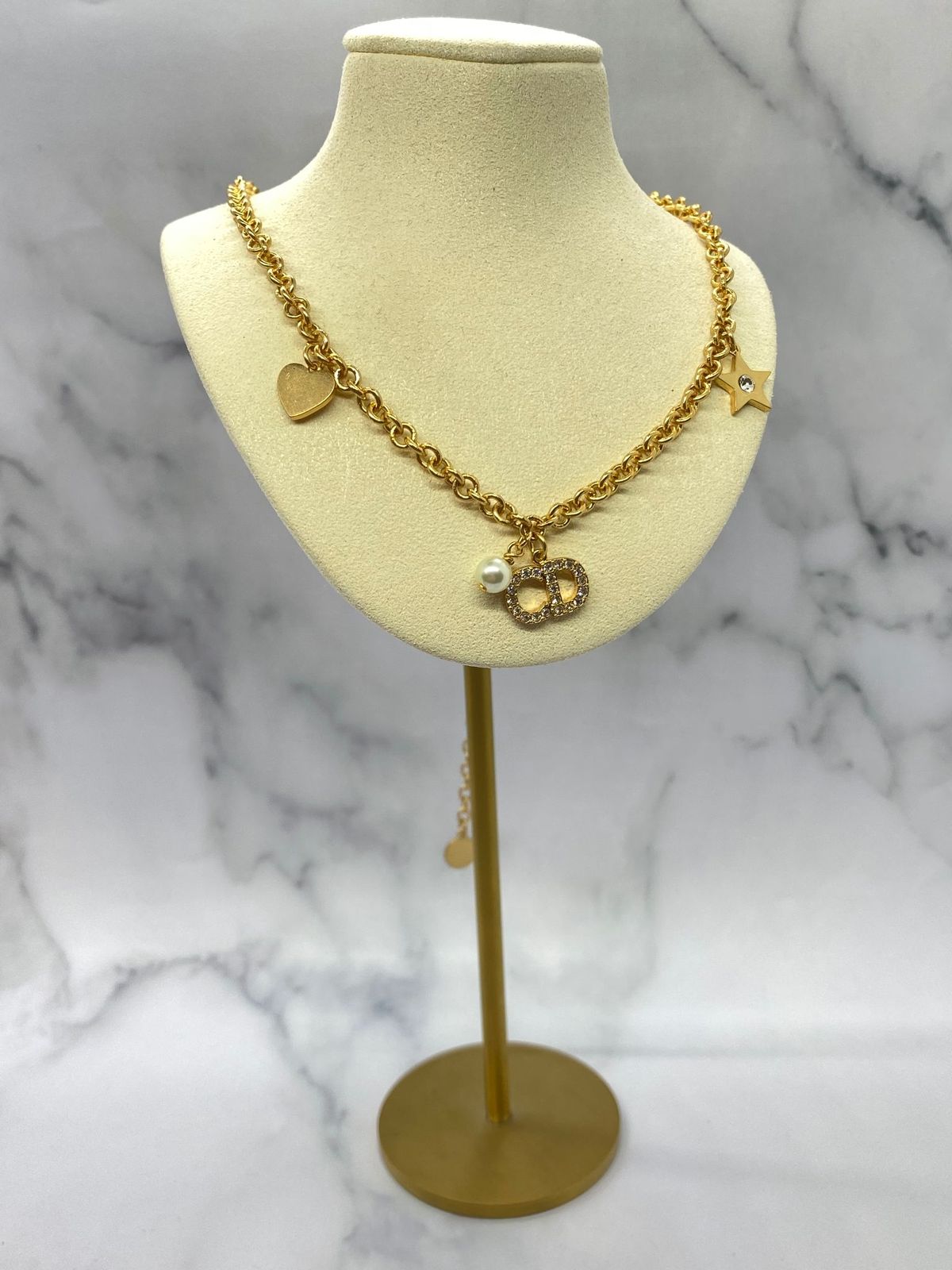 CHRISTIAN DIOR CD Gold Tone Rhinestone Necklace - Pre owned