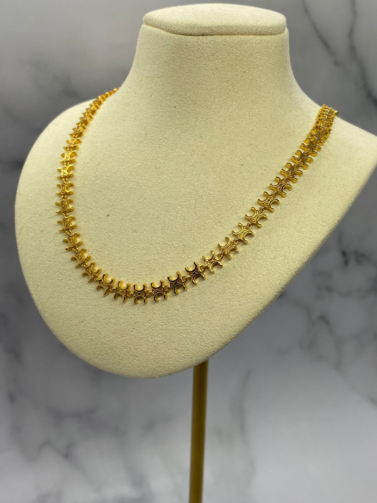 CELINE Gold Tone Monogram Chain Necklace - Pre owned