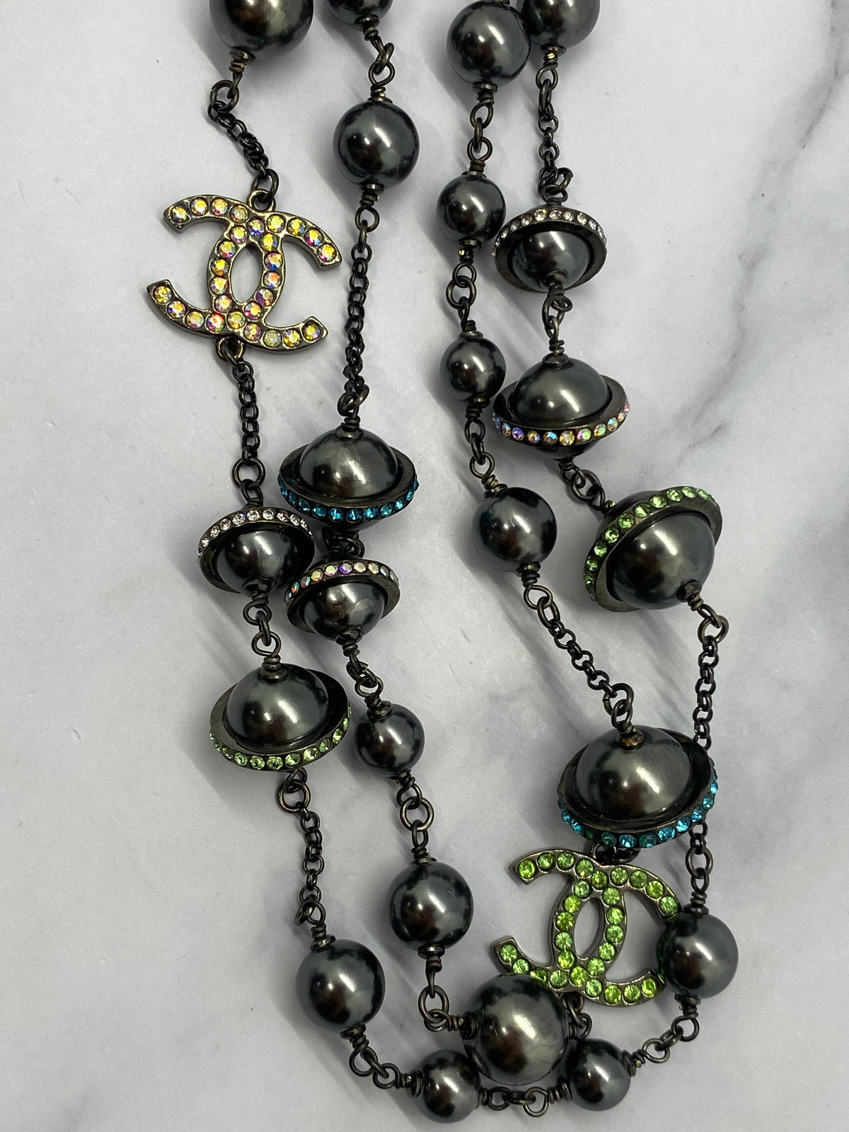 CHANEL CC Black Orb Galaxy Rhinestone Necklace - Pre owned