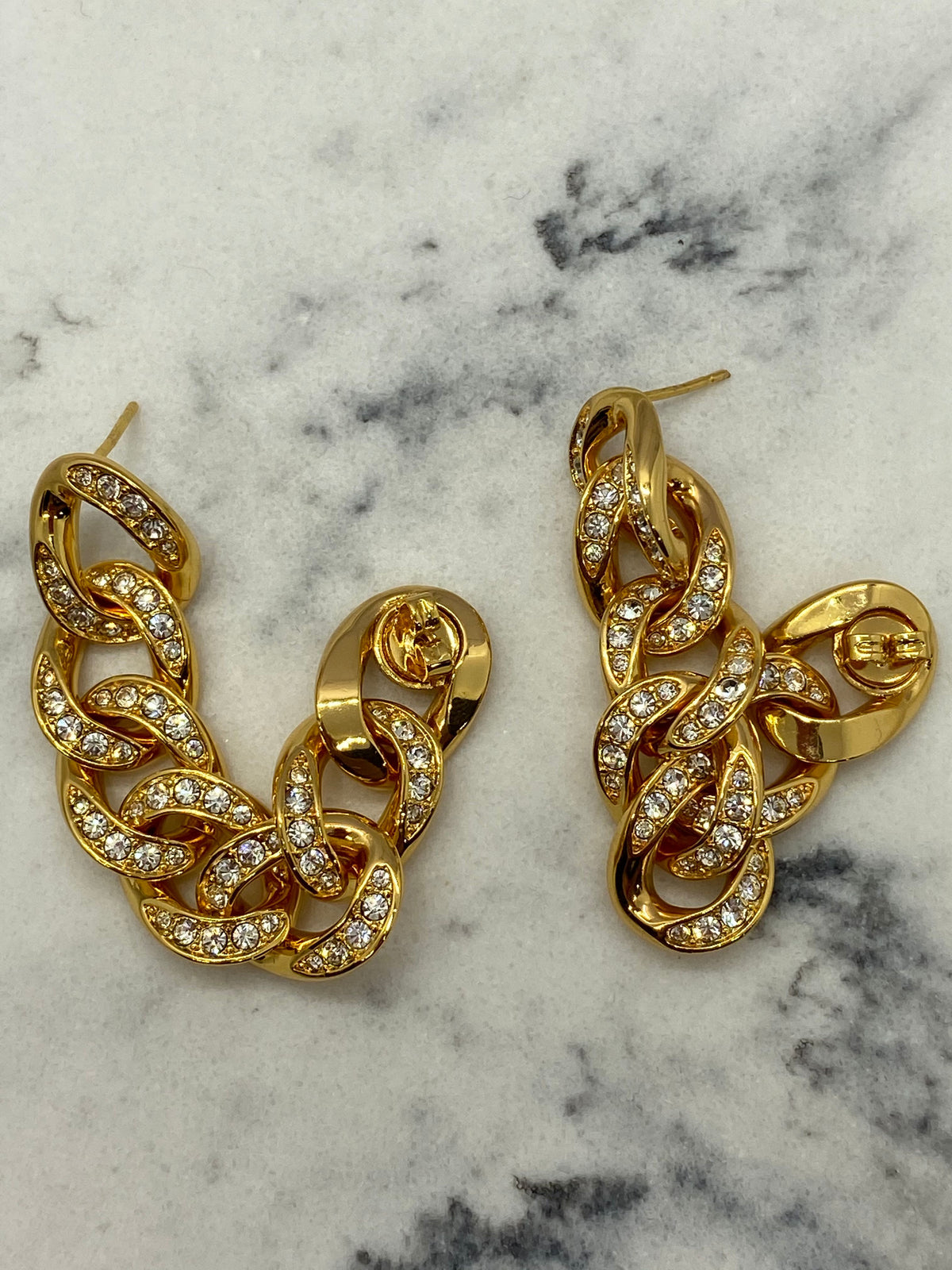 BOTTEGA VENETA Gold Tone Rhinestone Chain Earrings - Pre owned