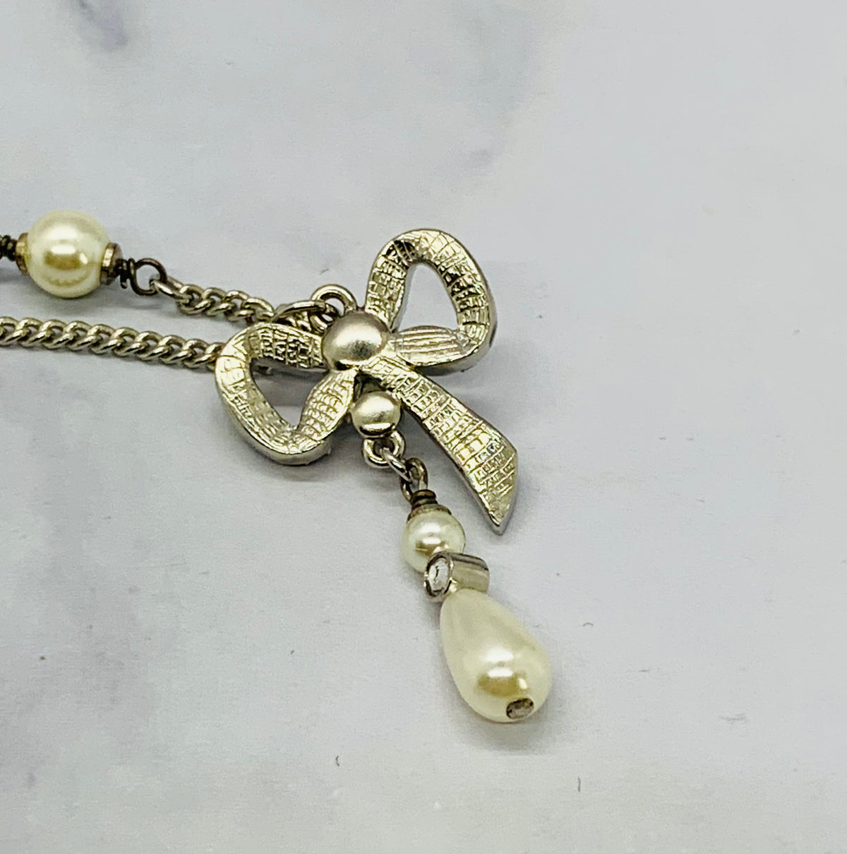 CHANEL CC Bow Rhinestone Pendant Necklace - USED