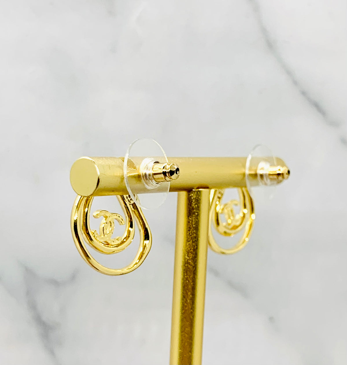 CHANEL CC Gold Tone Earrings - USED