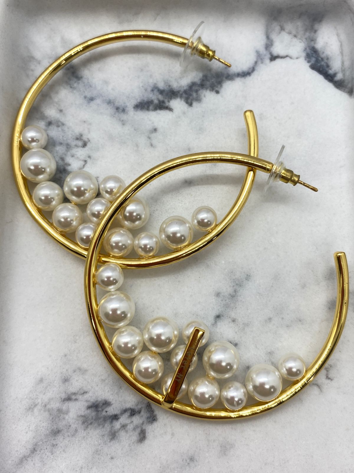 Lelet NY Gold Tone Pearl Hoop Earrings - Pre owned