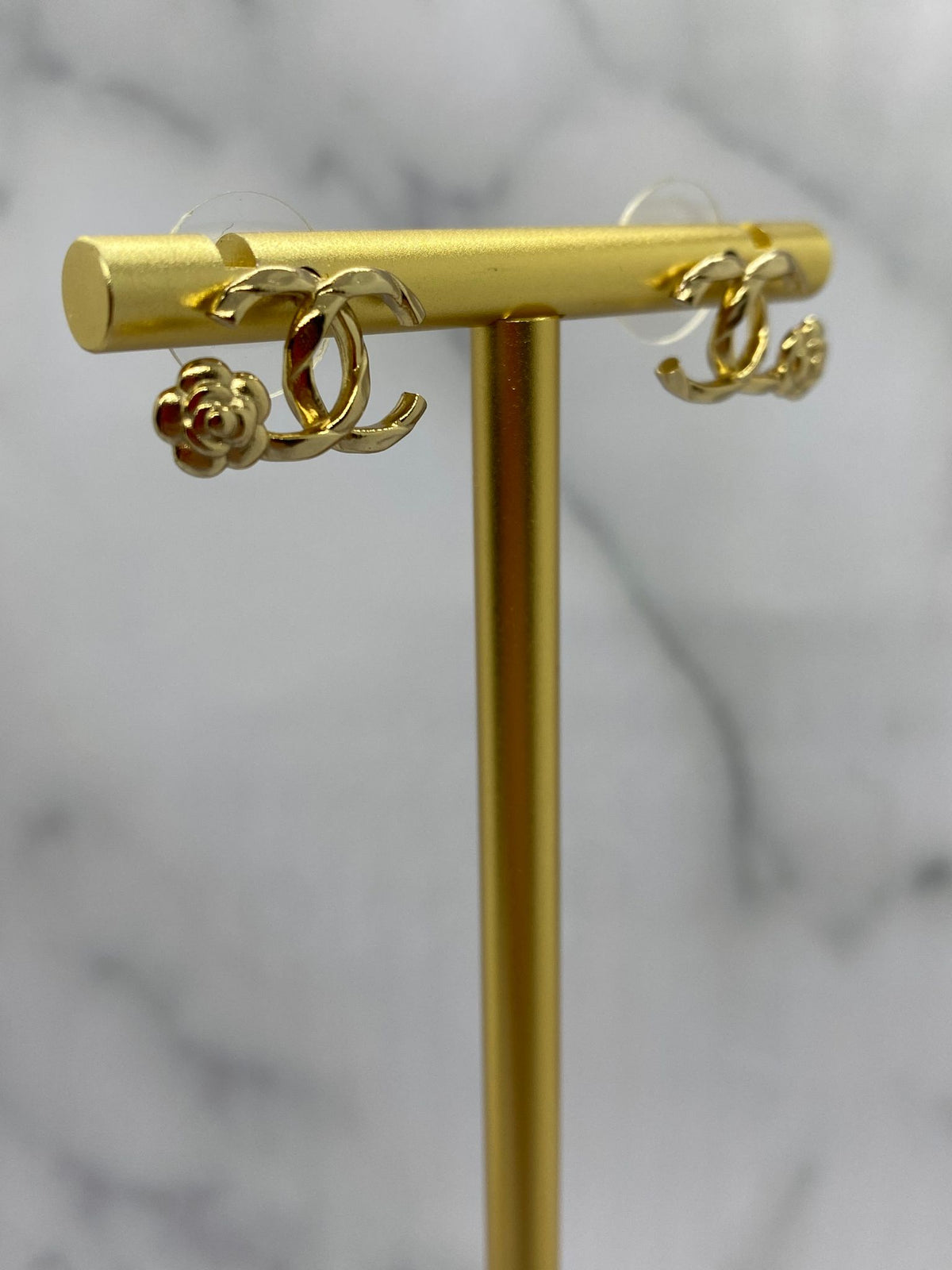 CHANEL CC Gold Tone Small Flower Earrings - USED
