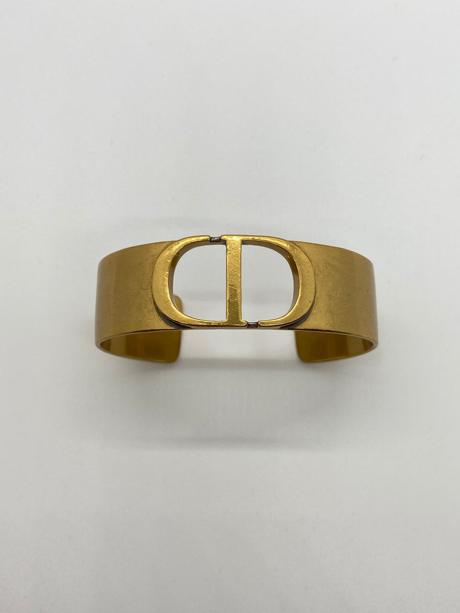 CHRISTIAN DIOR CD Brass Tone Cuff Bracelet - Pre owned