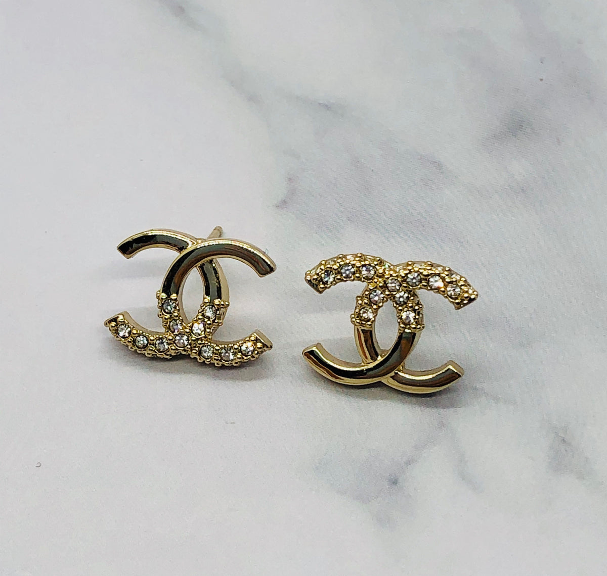 CHANEL CC Gold Tone Rhinestone Earrings - Pre owned