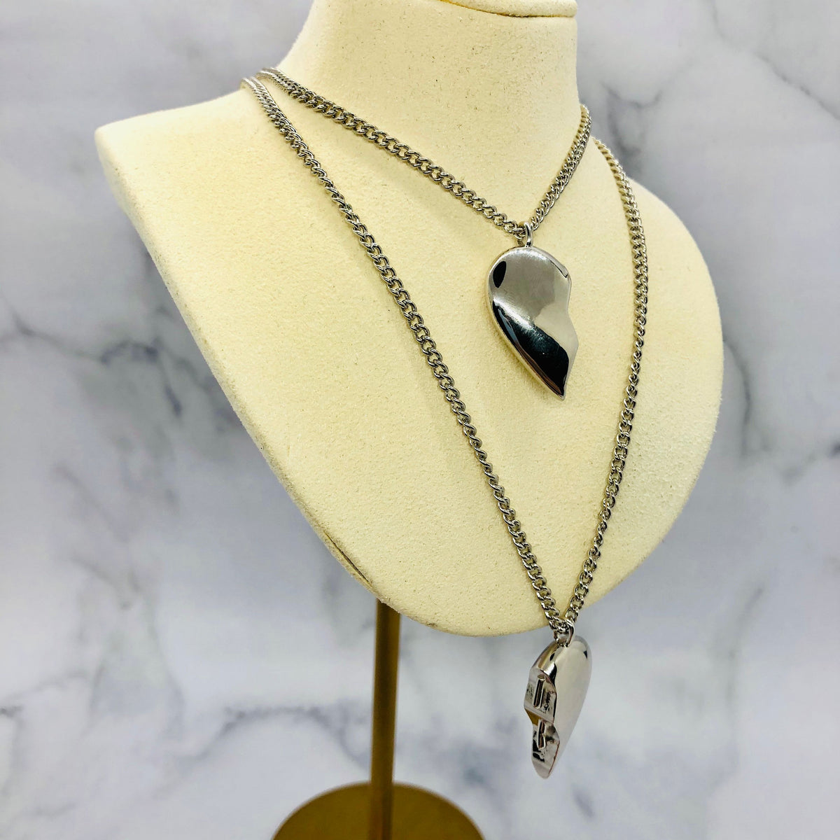 BALENCIAGA Love Lock Friendship Heart Silver Necklace Set - Pre owned