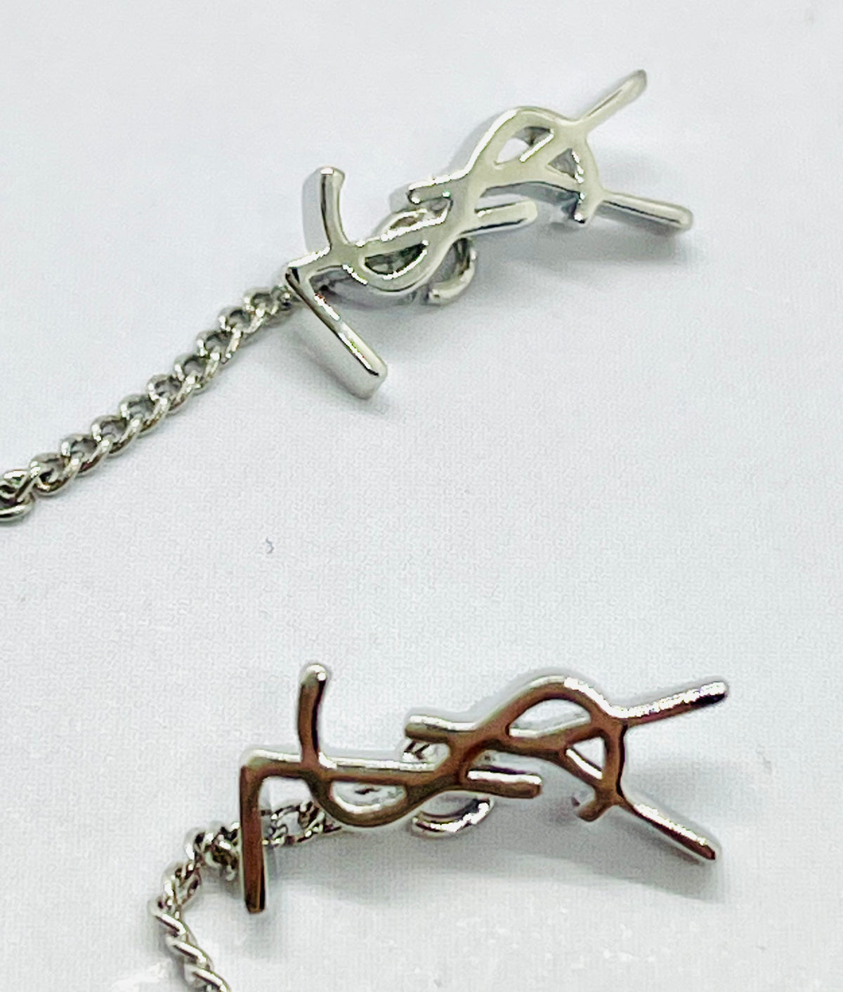 YSL Yves Saint Laurent SILVER Tone Threaded Earrings - Pre owned