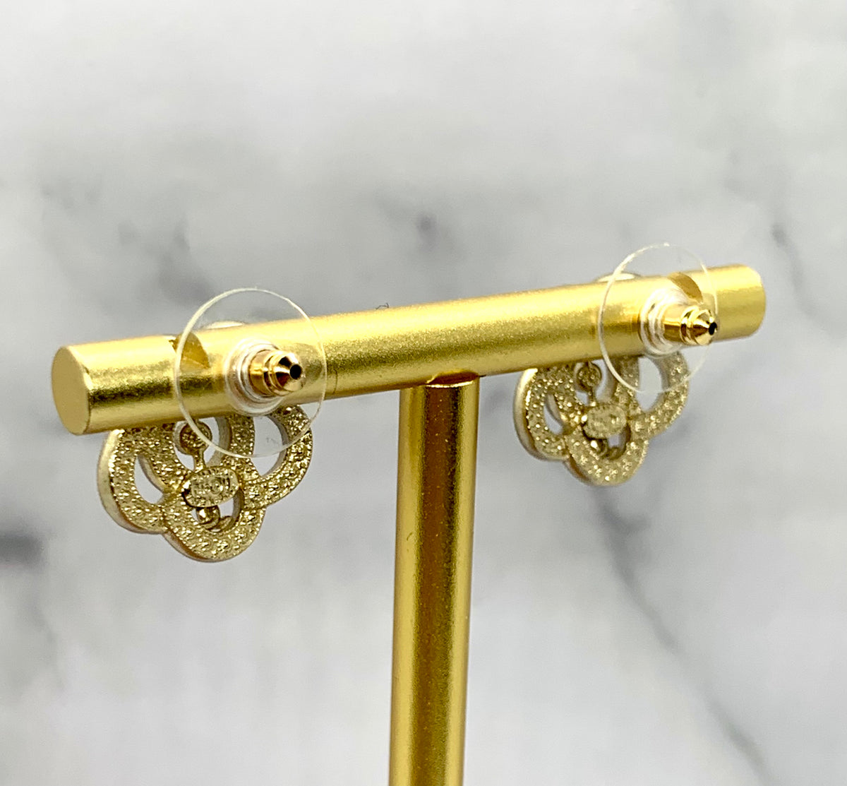 CHANEL CC Camelia Rhinestone Earrings - USED