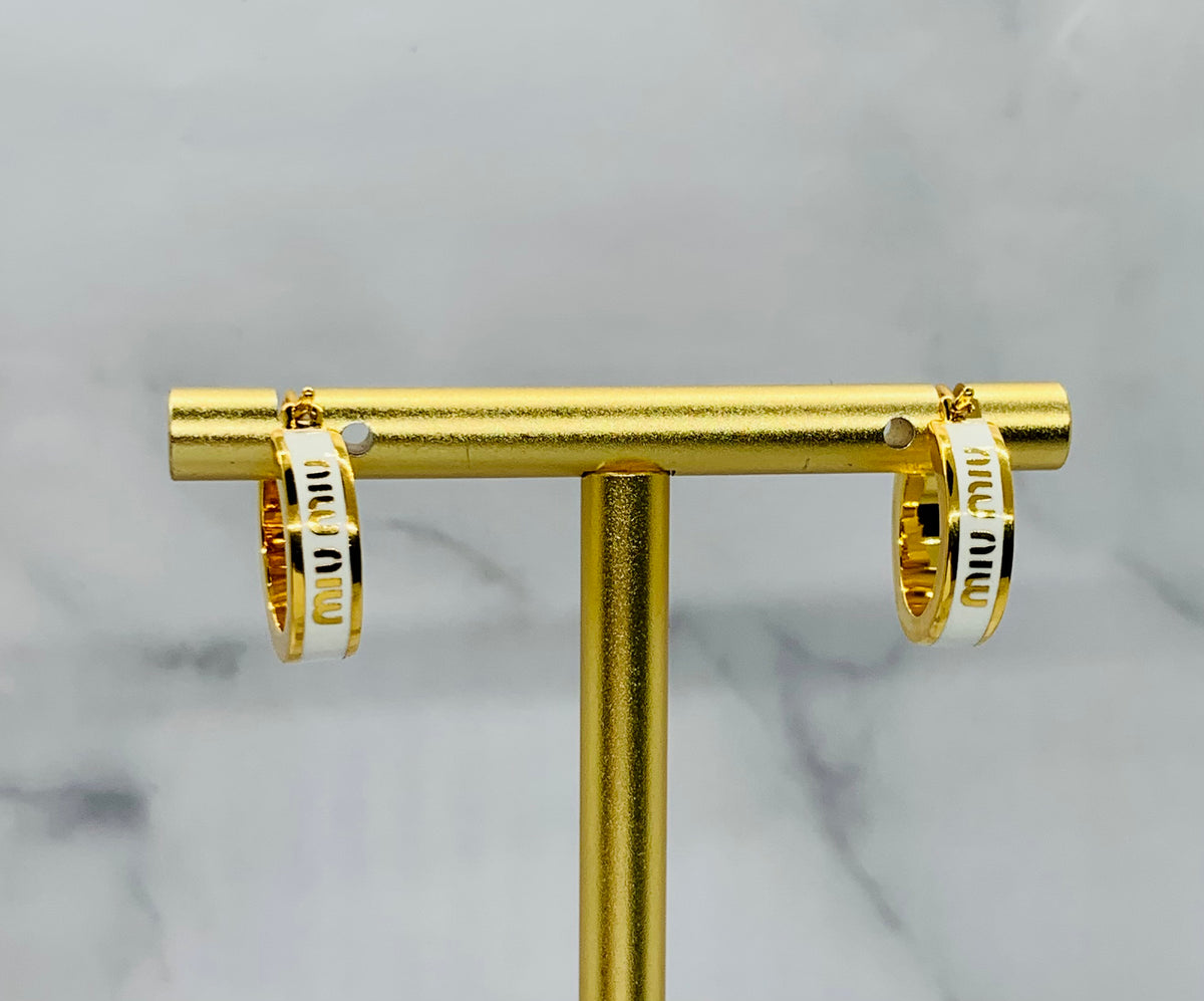 MIU MIU White Monogram Hoop Earrings - Pre owned
