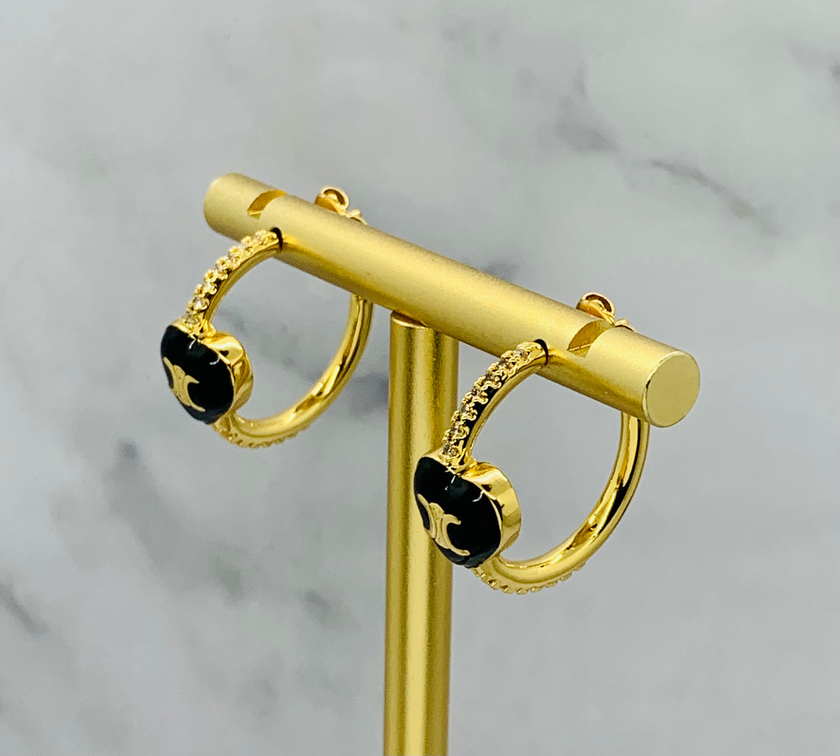 CELINE Black Heart Hoop Earrings - Pre owned