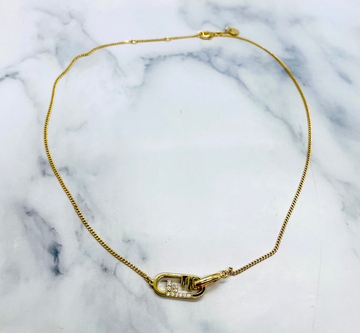 FENDI F Rhinestone Chain Necklace - Pre owned