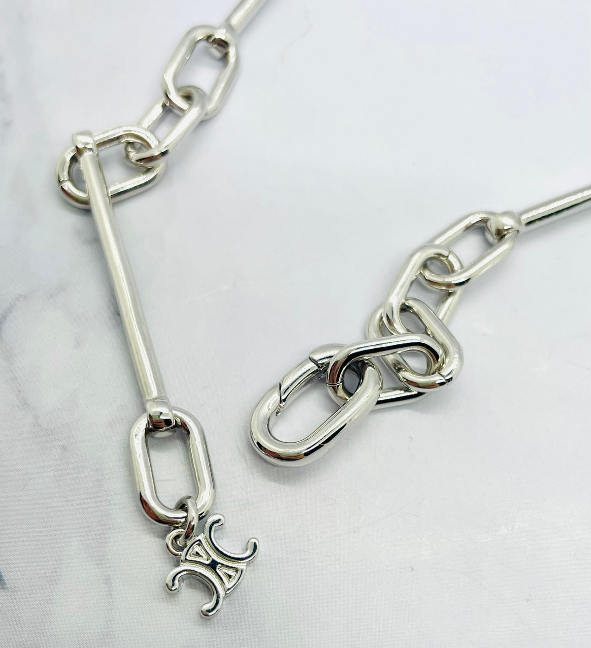CELINE Silver Tone Maison Medal Charm Necklace - Pre owned