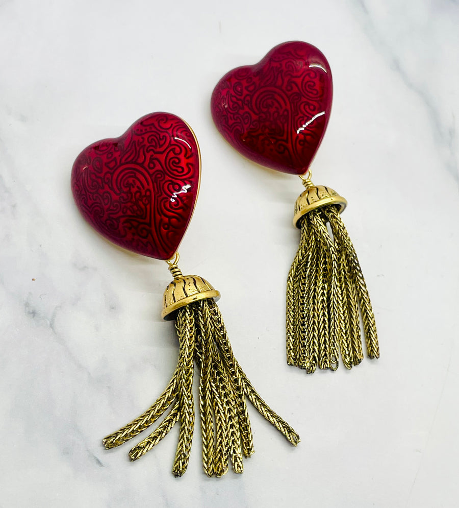 YSL YVES SAINT LAURENT Vintage Heart Tassel Earrings - Pre owned