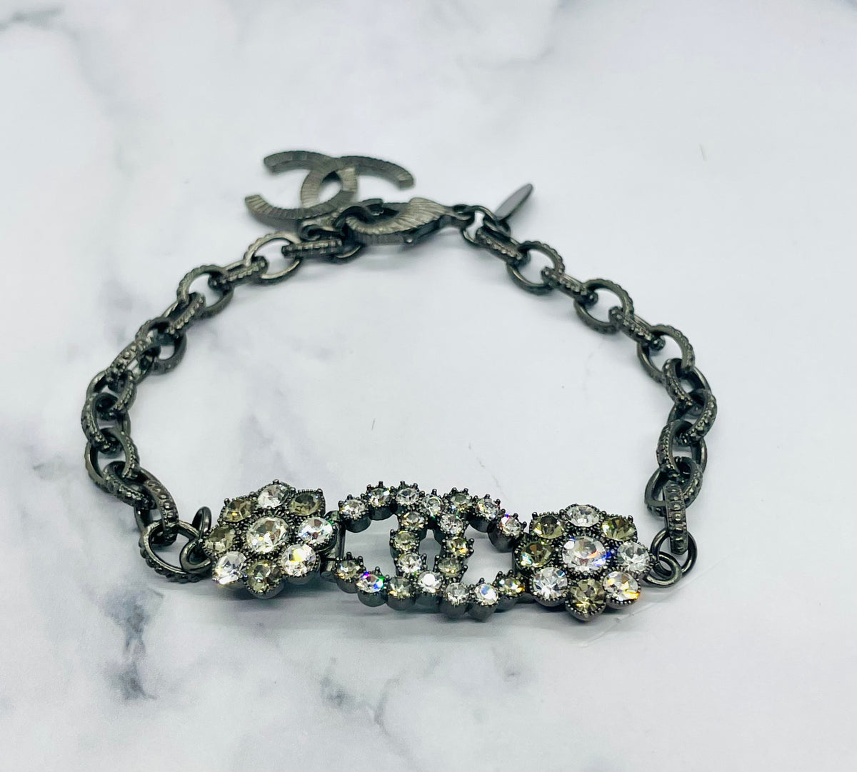 CHANEL CC 2015 Rare Pewter Rhinestone Bracelet - Pre owned