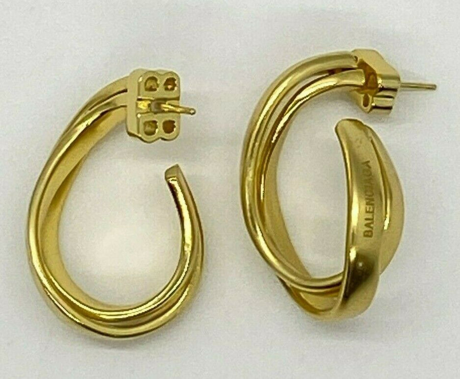 BALENCIAGA BB Gold Tone Noodle Hoop Earrings - Pre owned