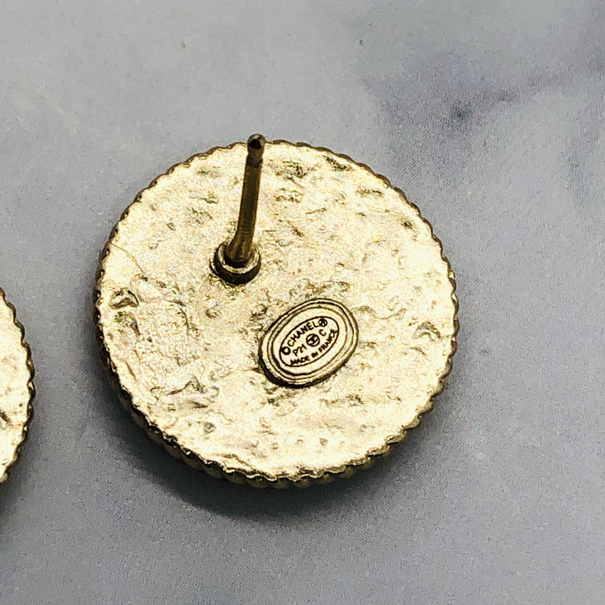 CHANEL CC Gold Tone Rhinestone Button Earrings - Pre owned