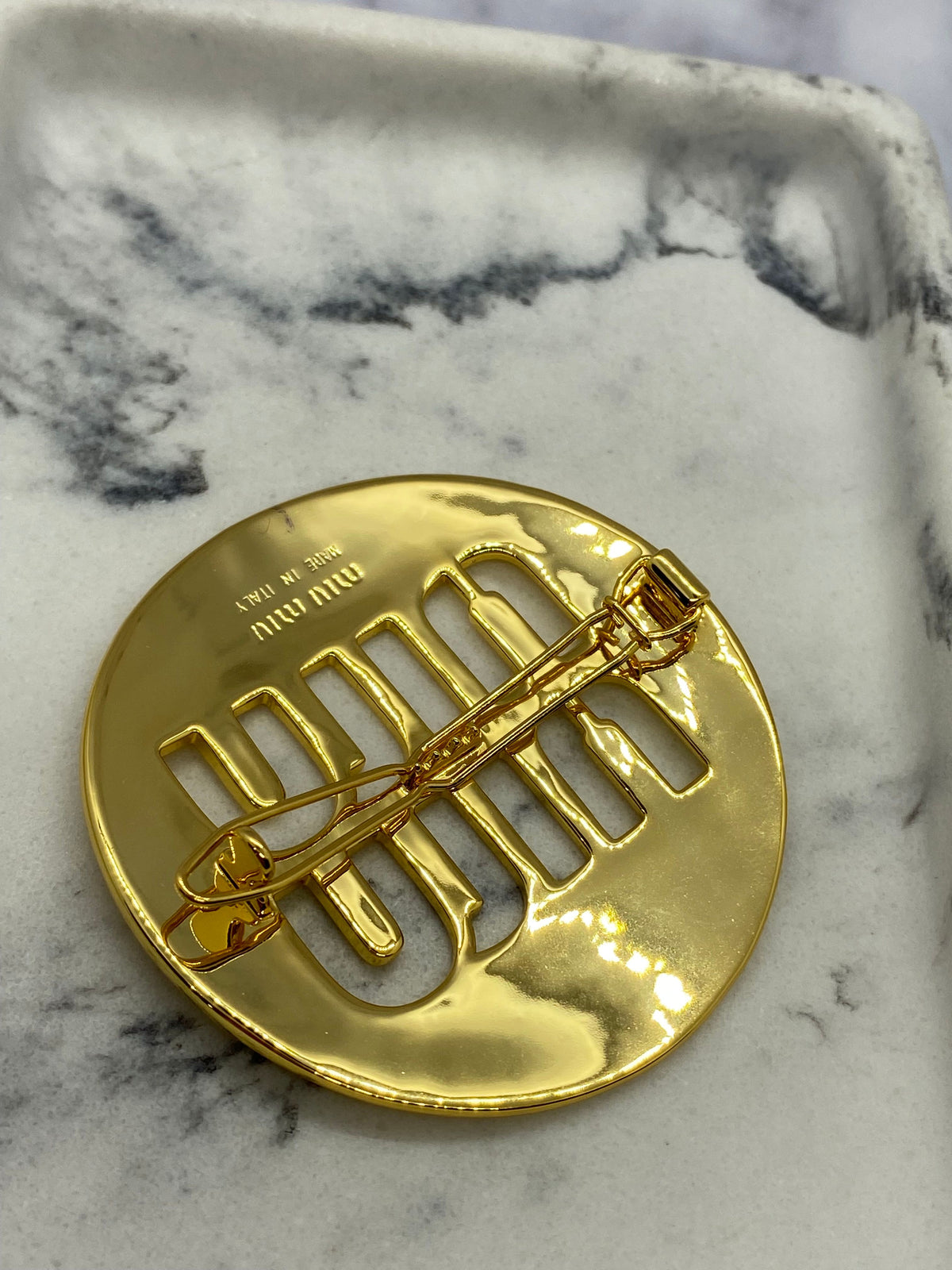 MIU MIU Gold Tone Disc Hair Clip Barrette - USED