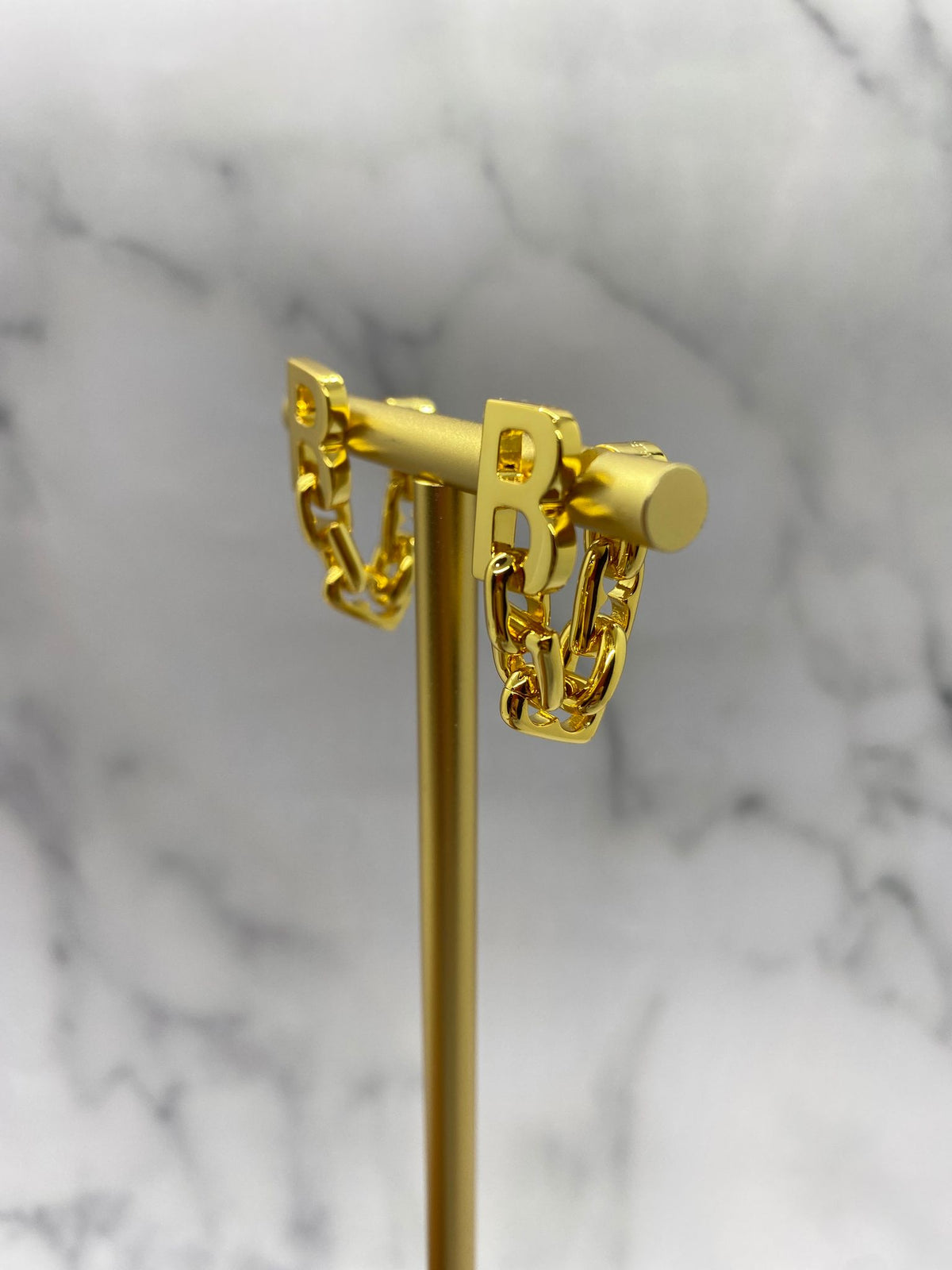BALENCIAGA B Gold Tone Chain Earrings - Pre owned
