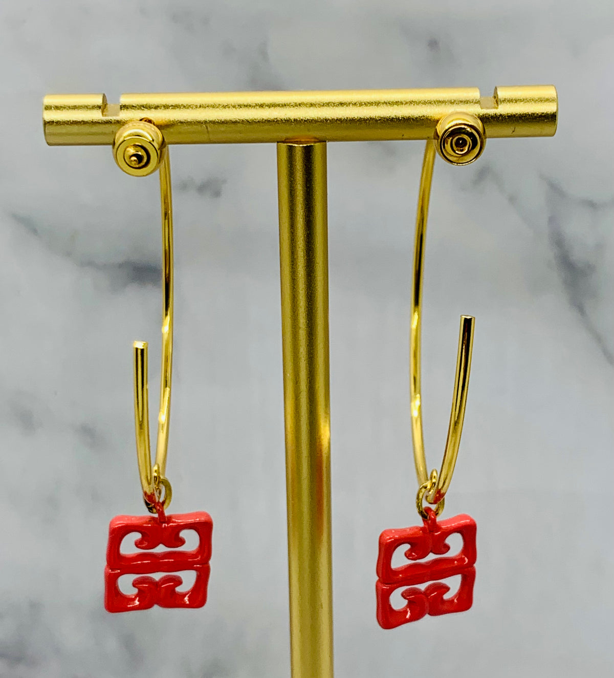 GIVENCHY Red Monogram Hoop Earrings - Pre owned