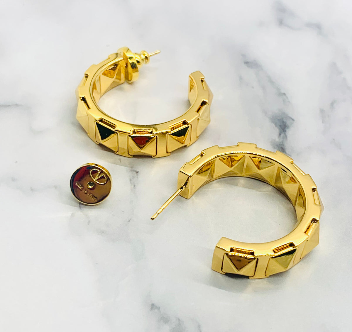 VALENTINO Gold Tone Studded Hoop Earrings - Pre owned