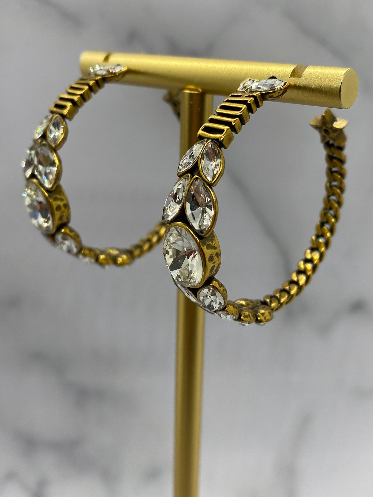 CHRISTIAN DIOR Crystal Adorned Hoop Earrings - Pre owned