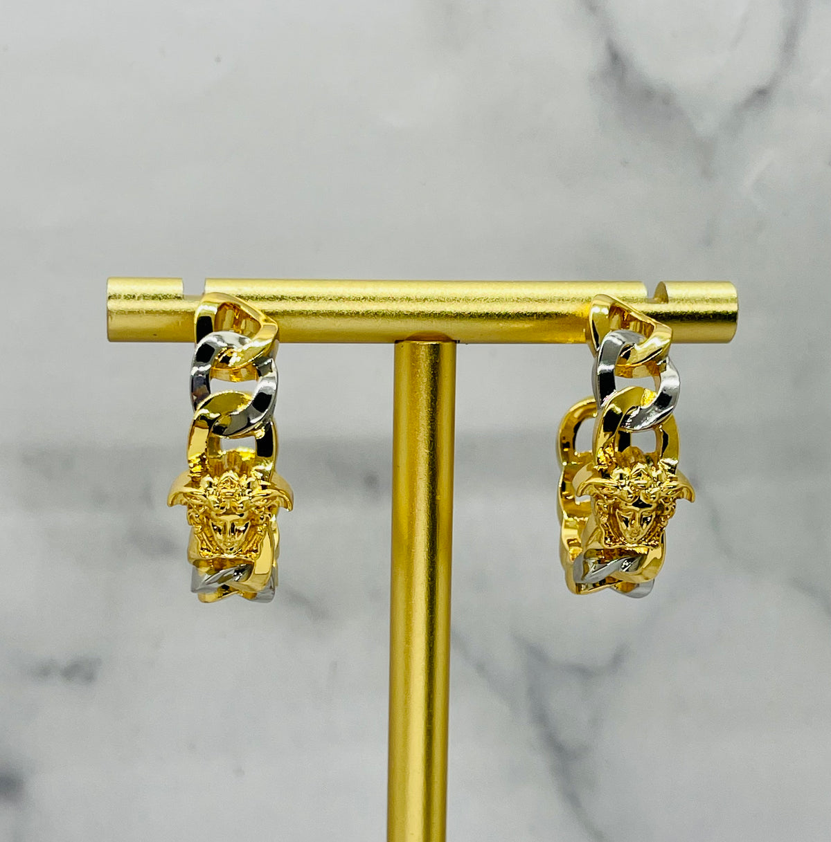VERSACE Medusa Silver & Gold Hoop Earrings - Pre owned