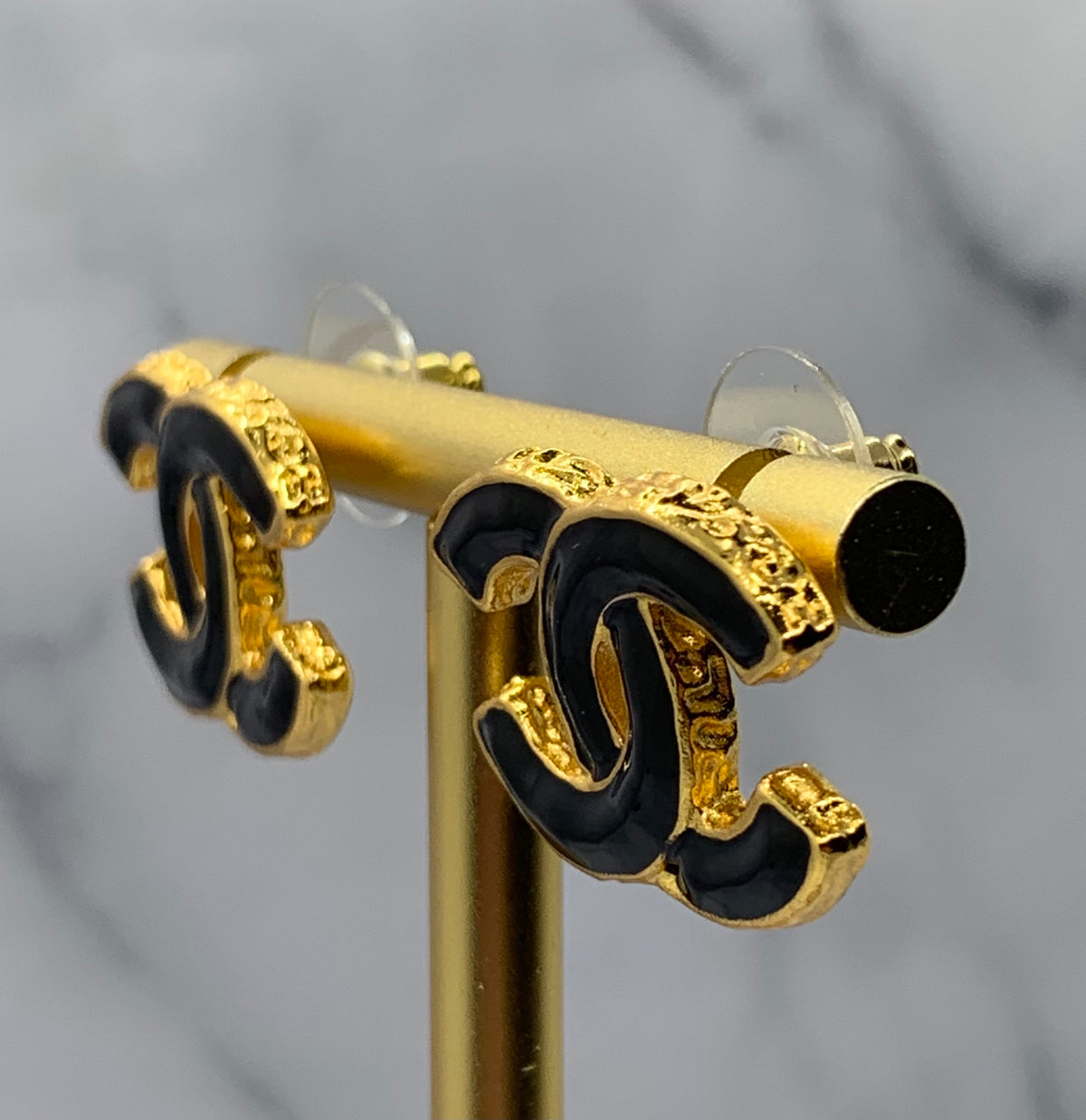 CHANEL CC Gold Tone Black Earrings - Pre owned