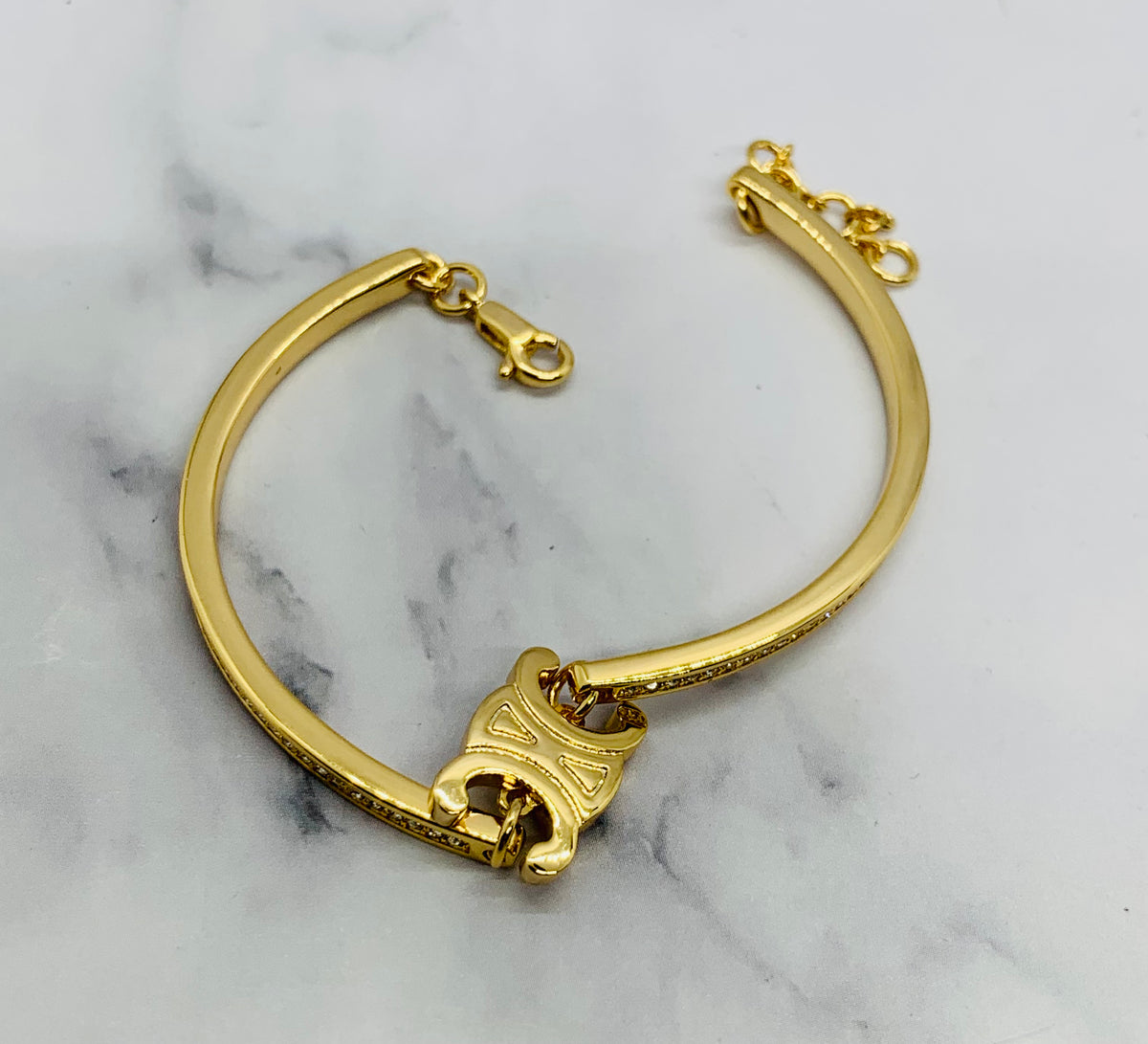CELINE Monogram Rhinestone Bracelet - Pre owned