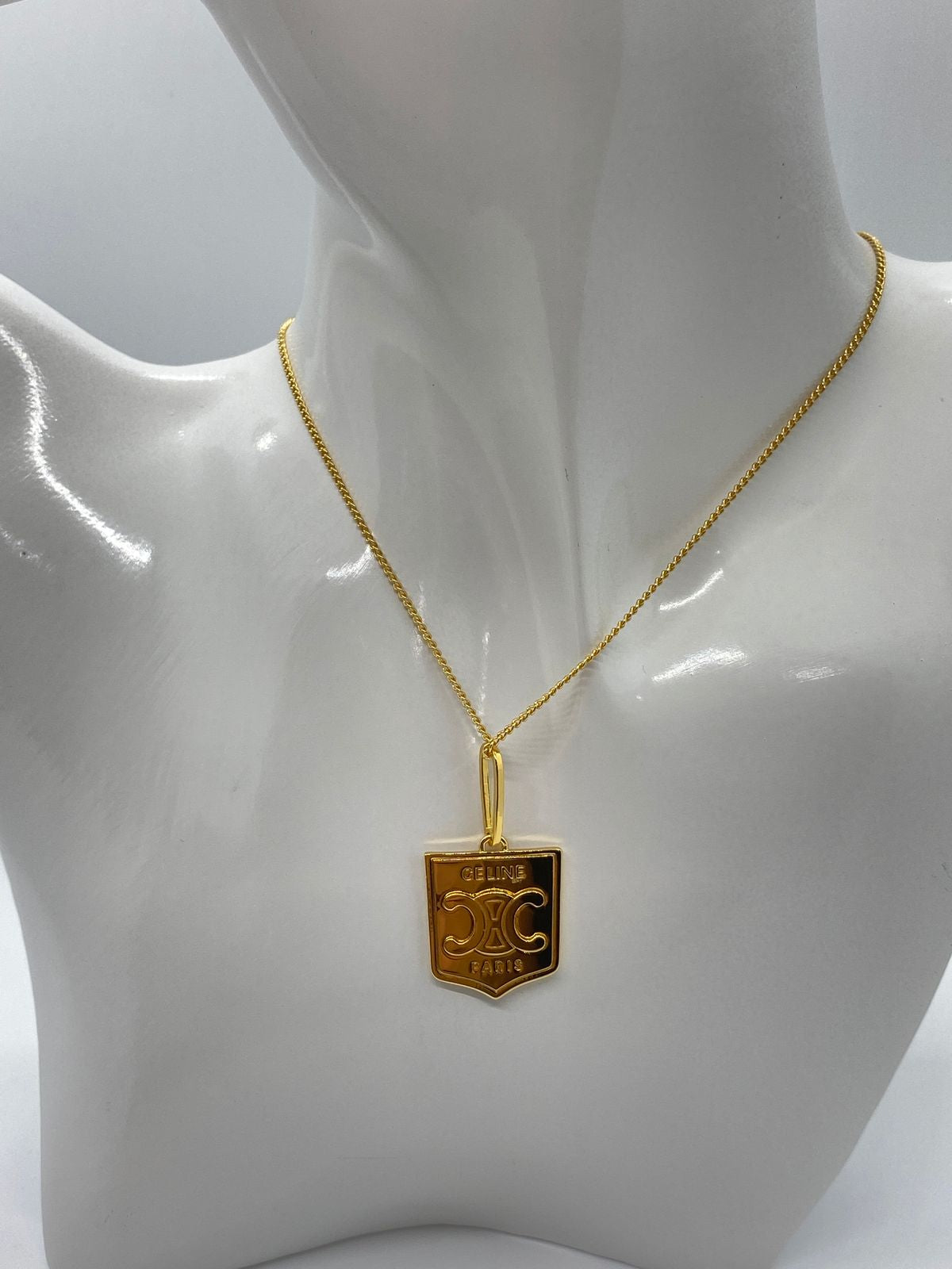 CELINE Gold Tone Shield Necklace - Pre owned