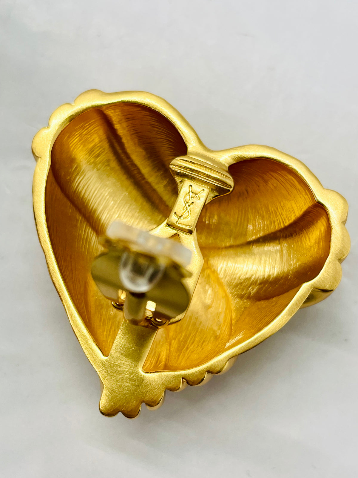 YSL YVES SAINT LAURENT Brass Clip On Heart Earrings - Pre owned