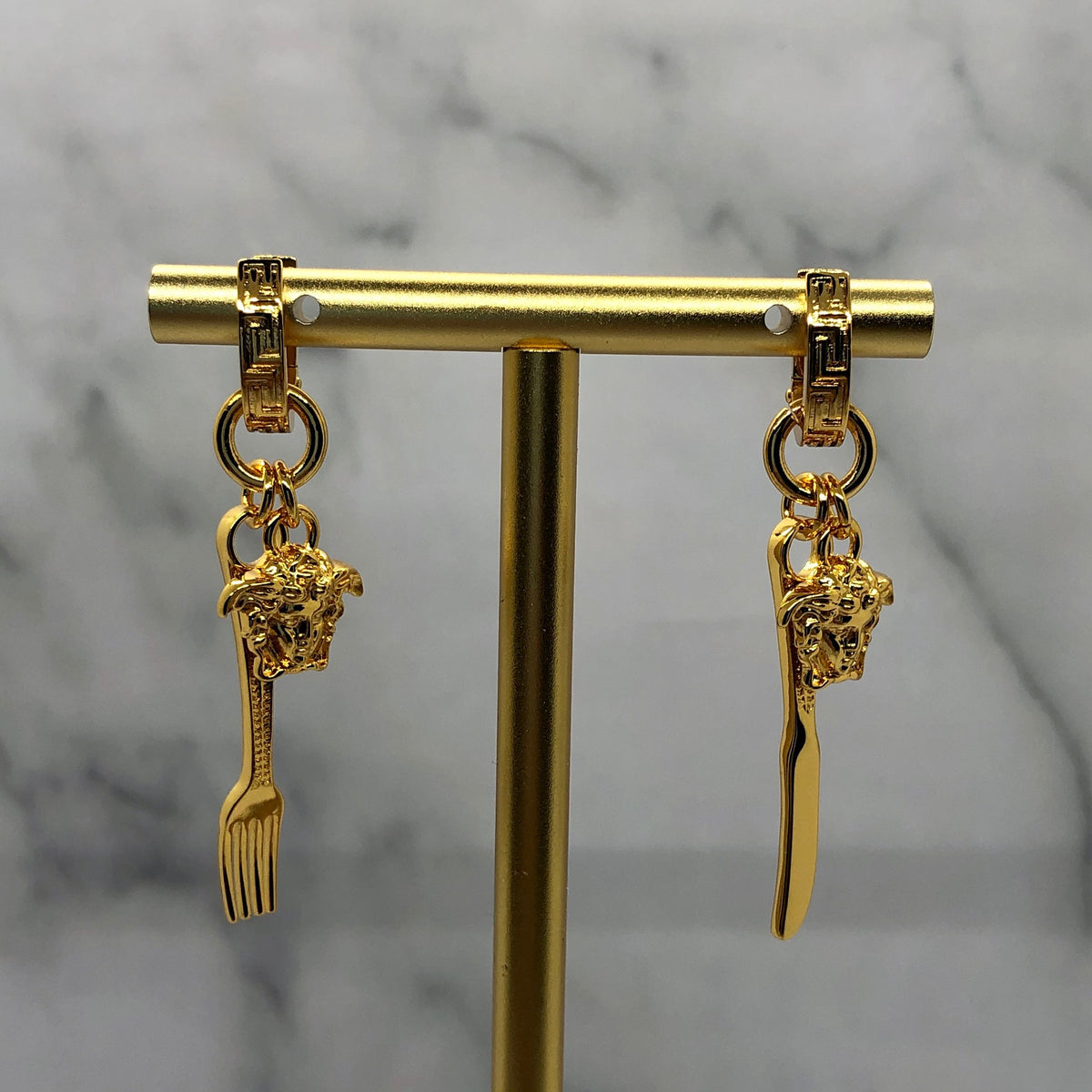 VERSACE Medusa Knife & Fork Gold Earrings - Pre owned
