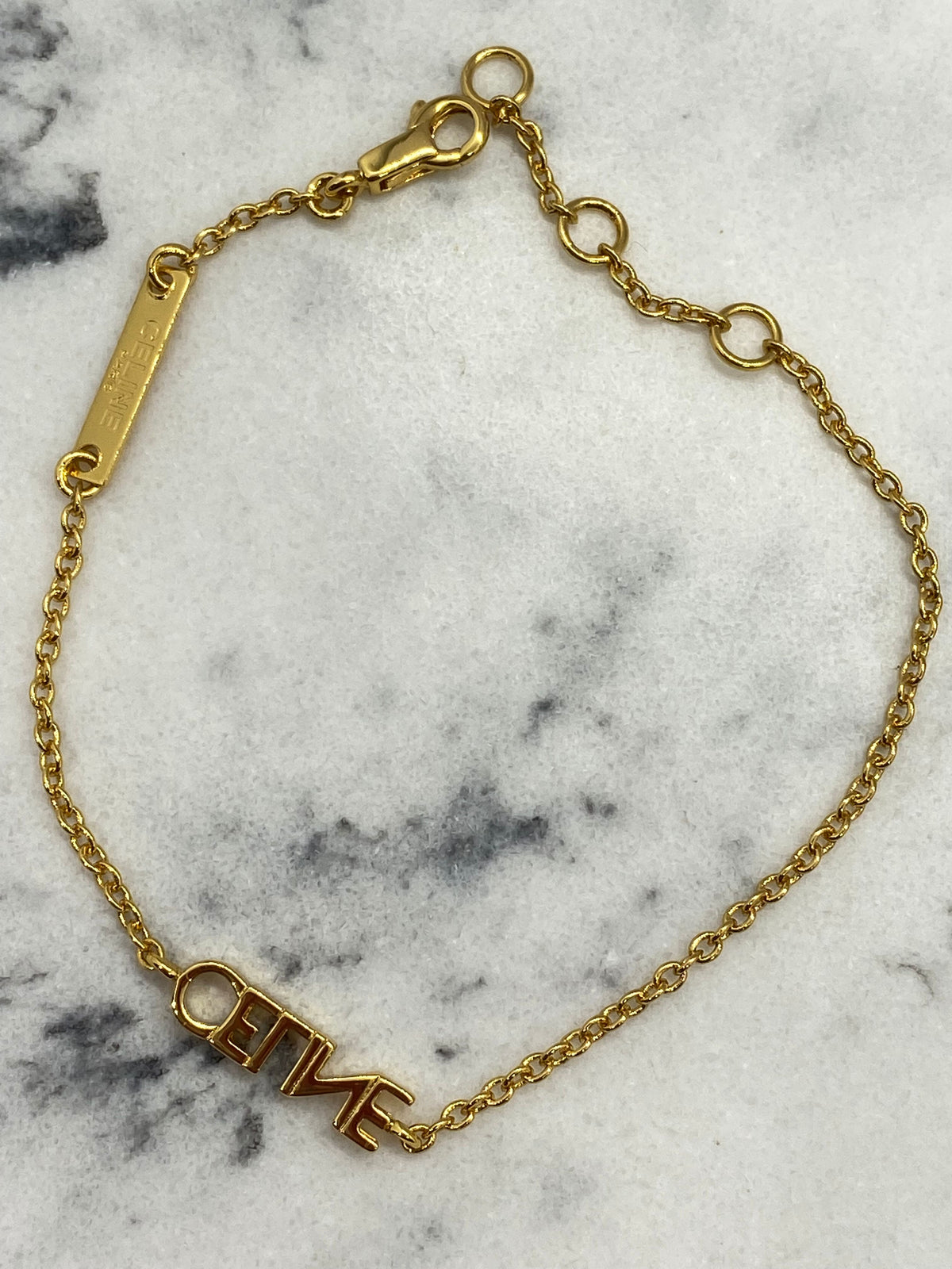 CELINE Gold Tone Monogram Nameplate Bracelet - Pre owned