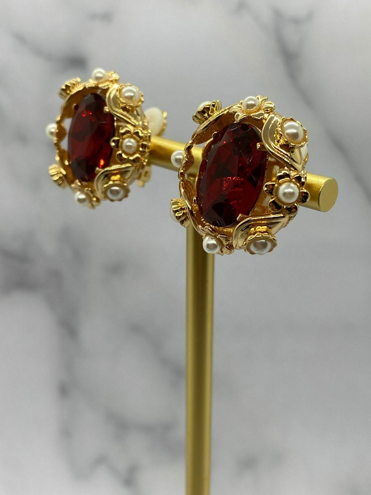 Dolce & Gabbana Gold & Ruby Rhinestone D&G Earrings- pre owned