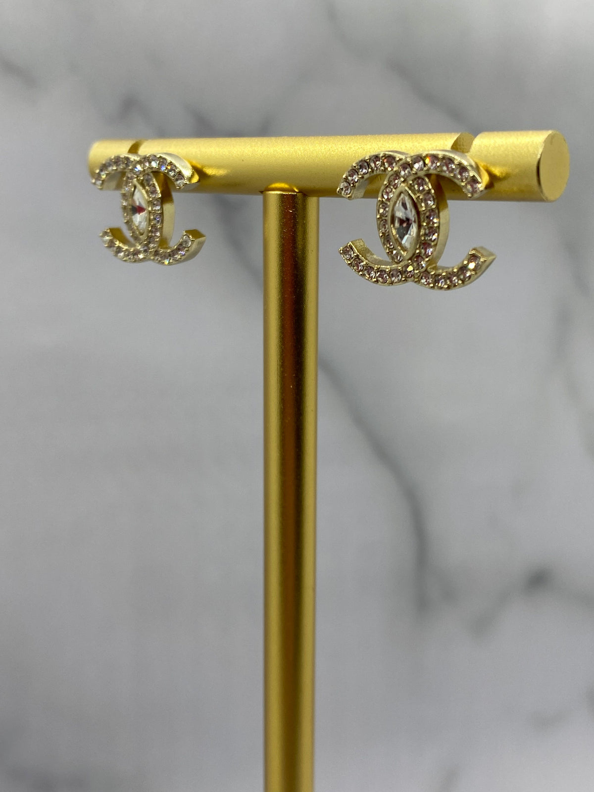 CHANEL CC Gold Tone Rhinestone Earrings - Pre owned