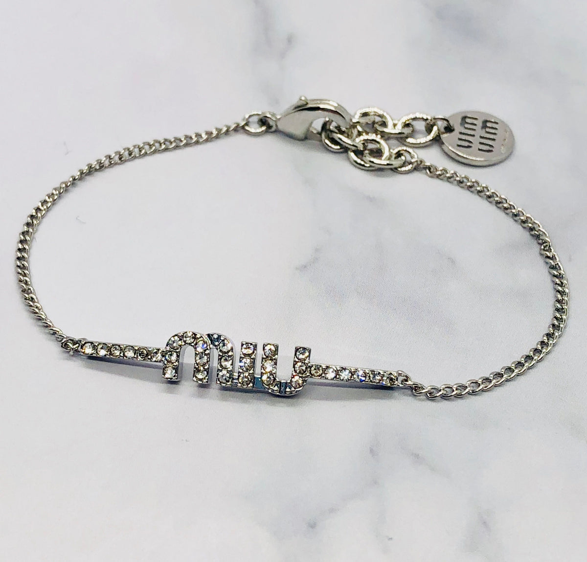 MIU MIU Silver Tone Rhinestone Bracelet - Pre owned