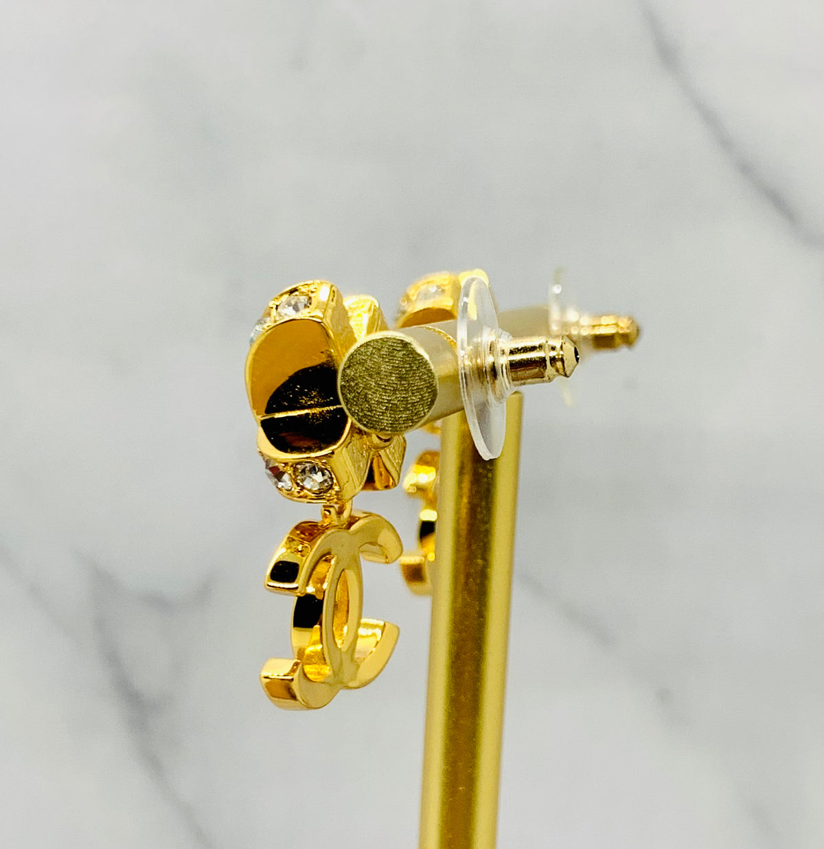 CHANEL CC Rhinestone Cross Earrings - USED