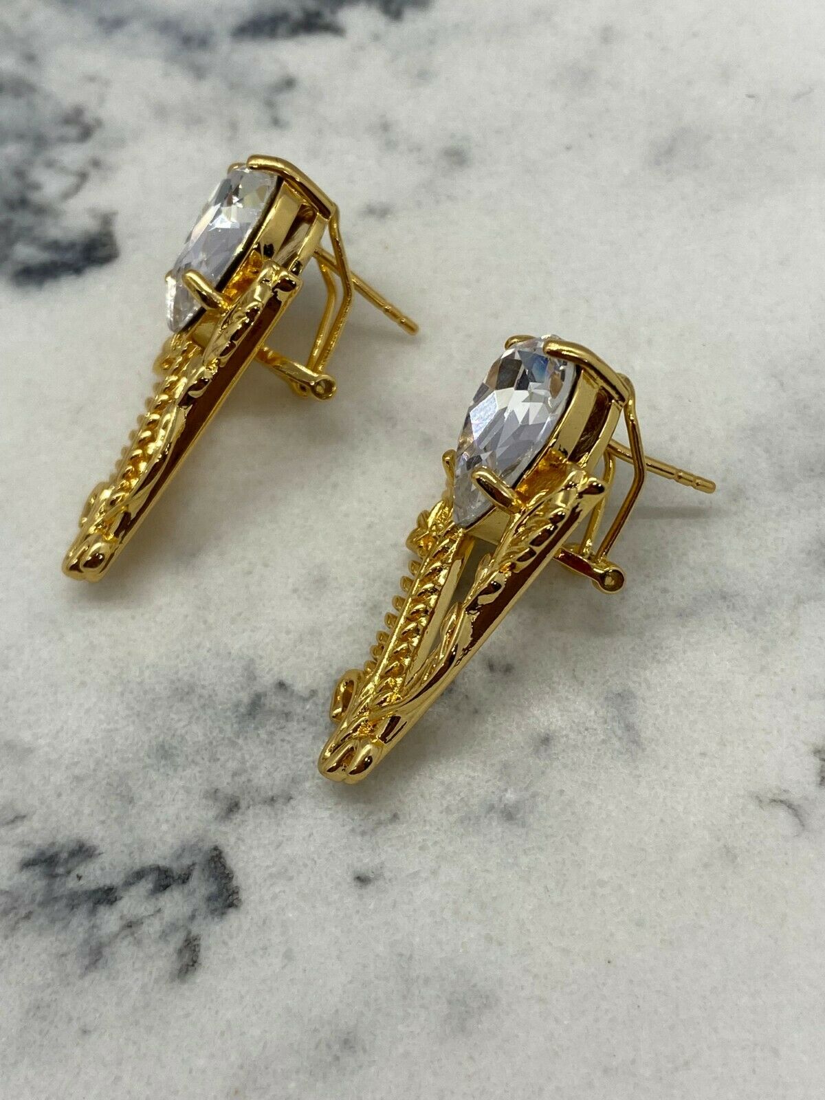 VERSACE V Gold Tone Rhinestone Earrings - Pre owned