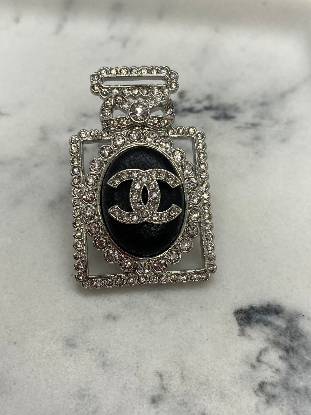 CHANEL CC Rhinestone Bottle Shape Brooch Pin - USED